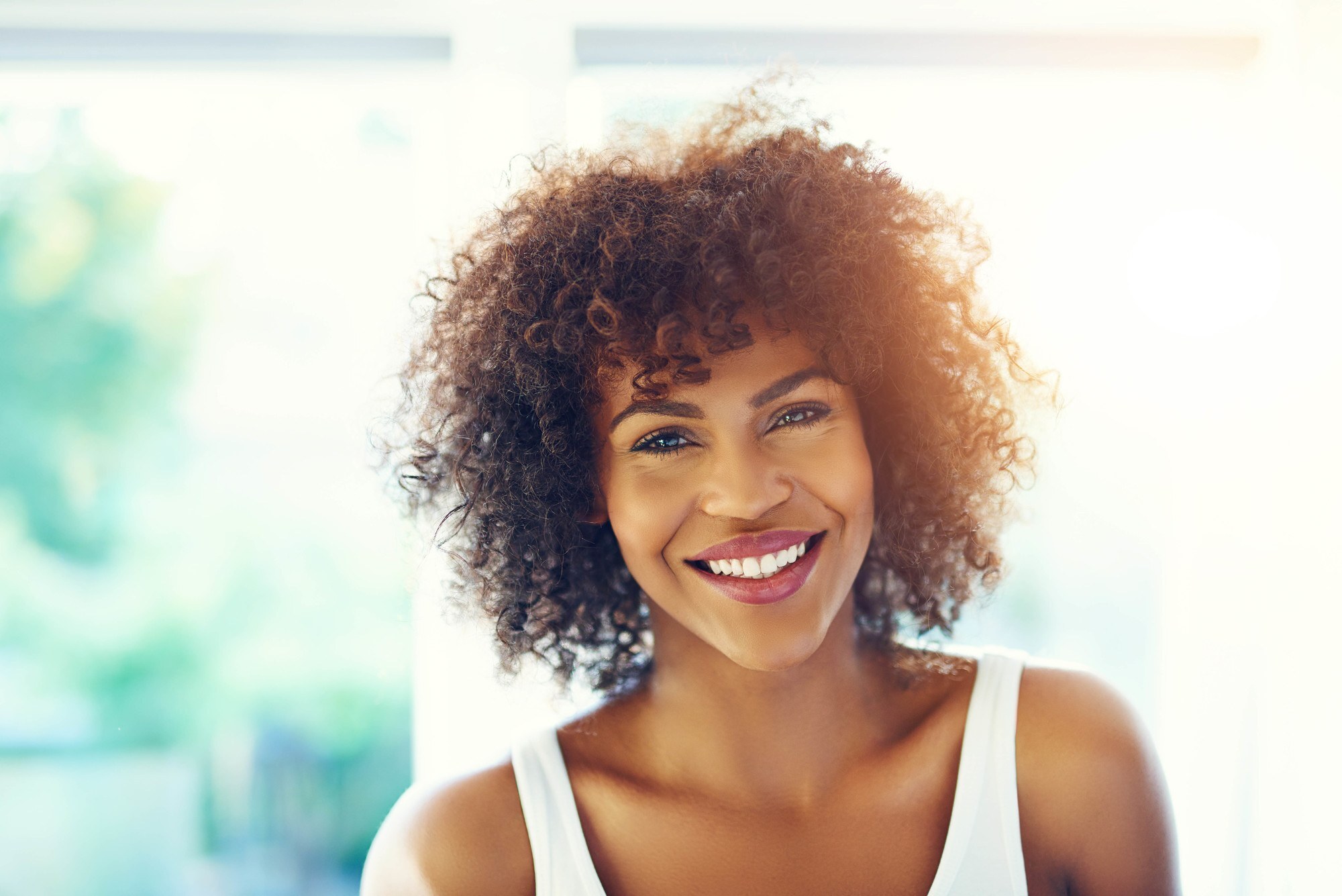 woman with curly brown hair