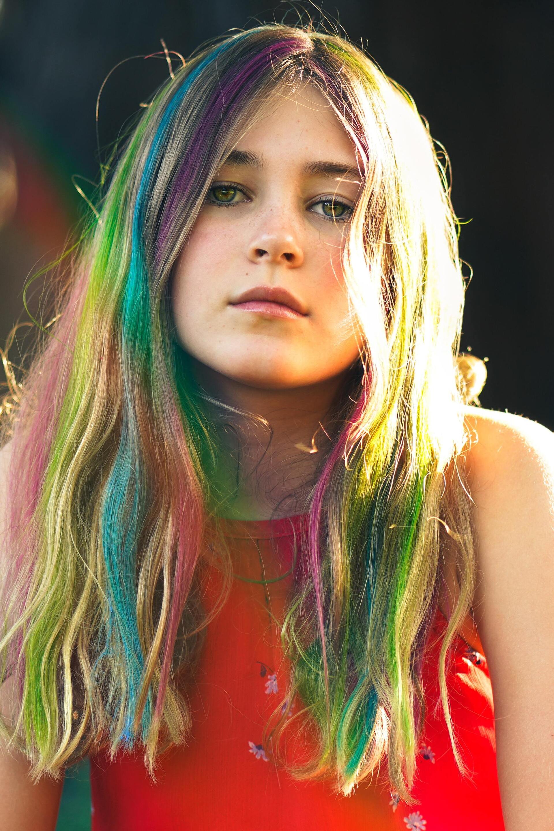 summer hair colour: woman with long colourful hair