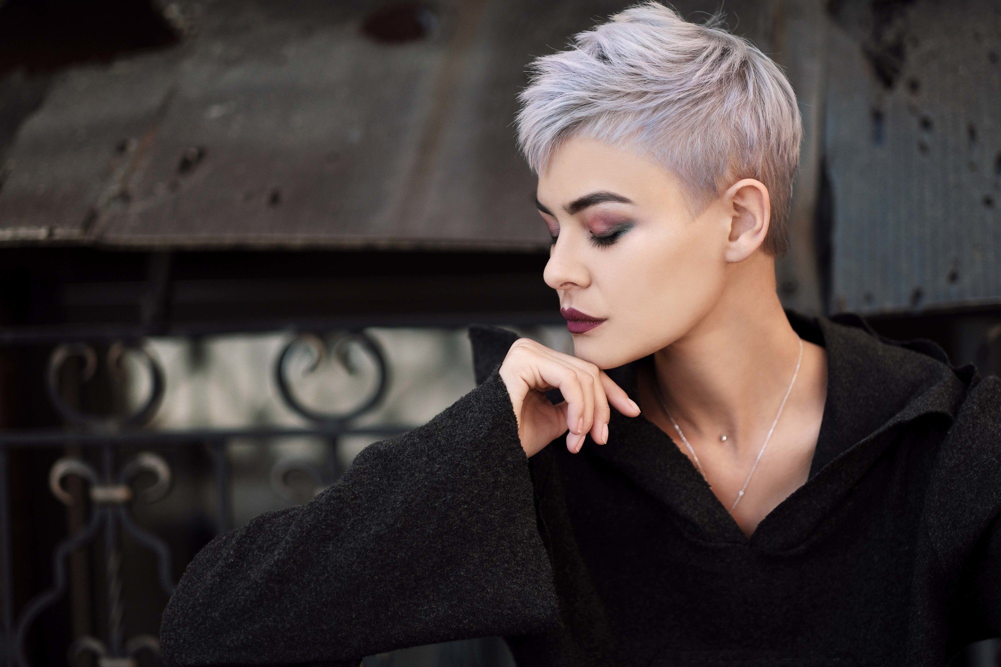 woman with short grey hair