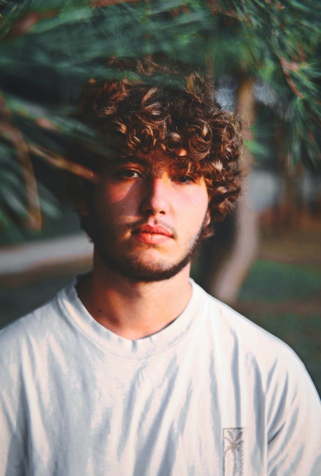 man with curly brown hair and a trimmed beard