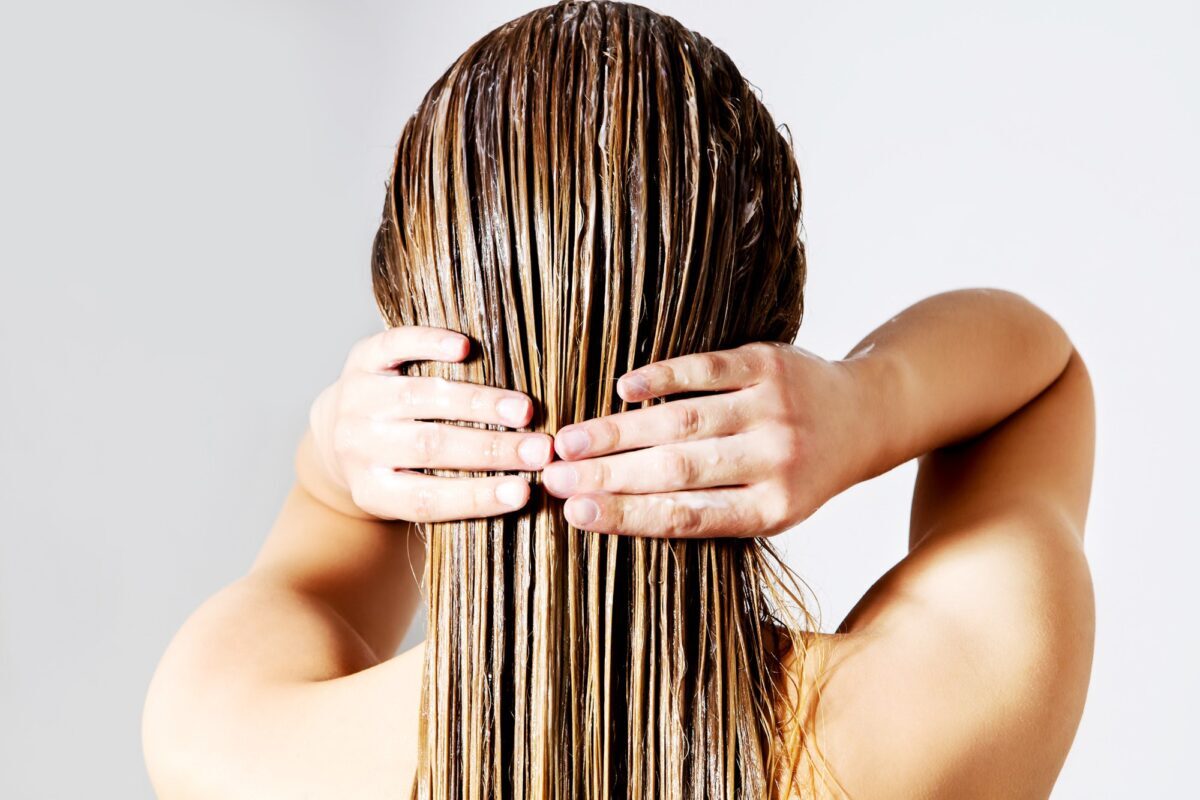 woman with wet hair DIY keratin treatment