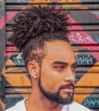 Textured top knot with disconnected fade