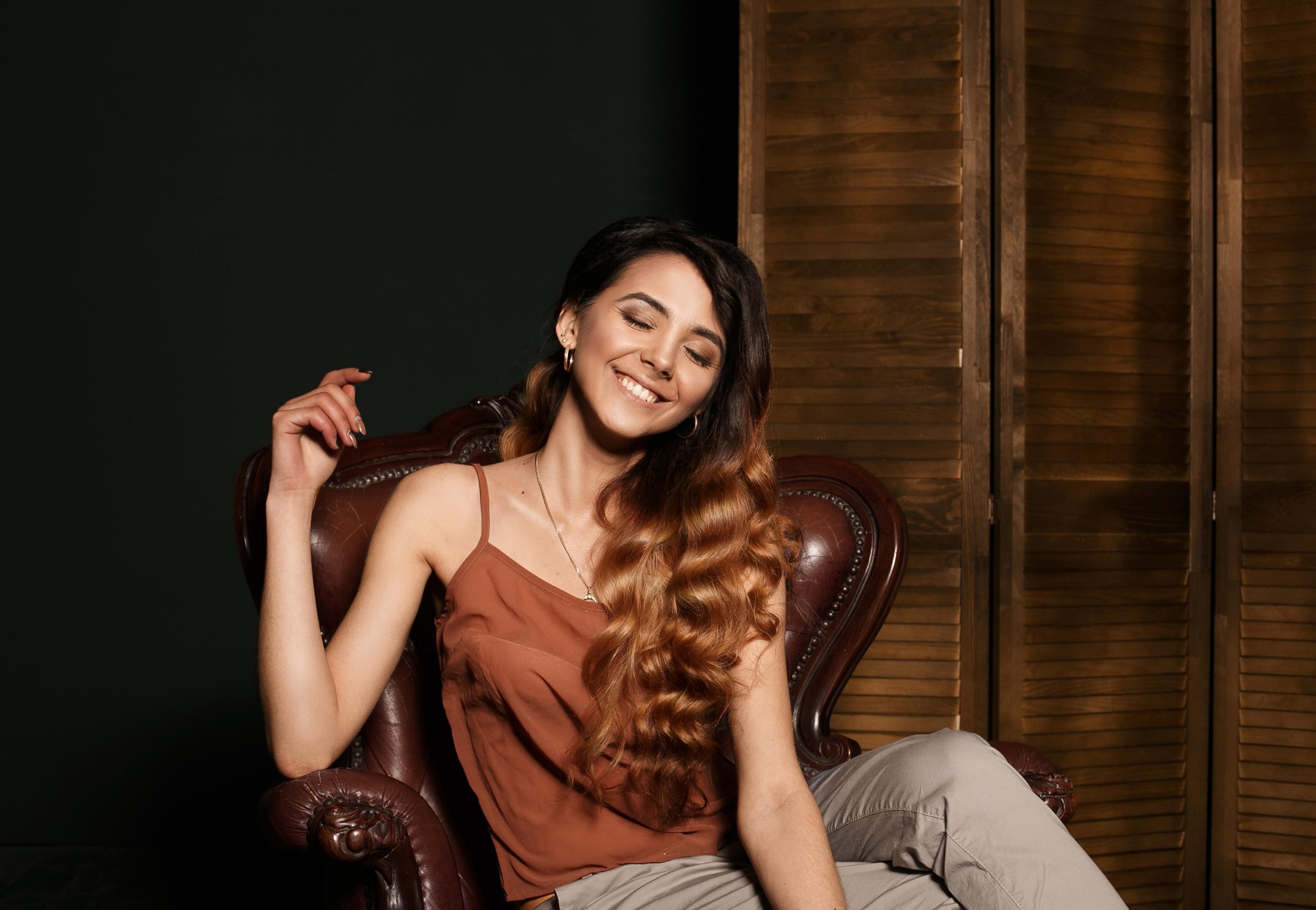 woman with long wavy hair