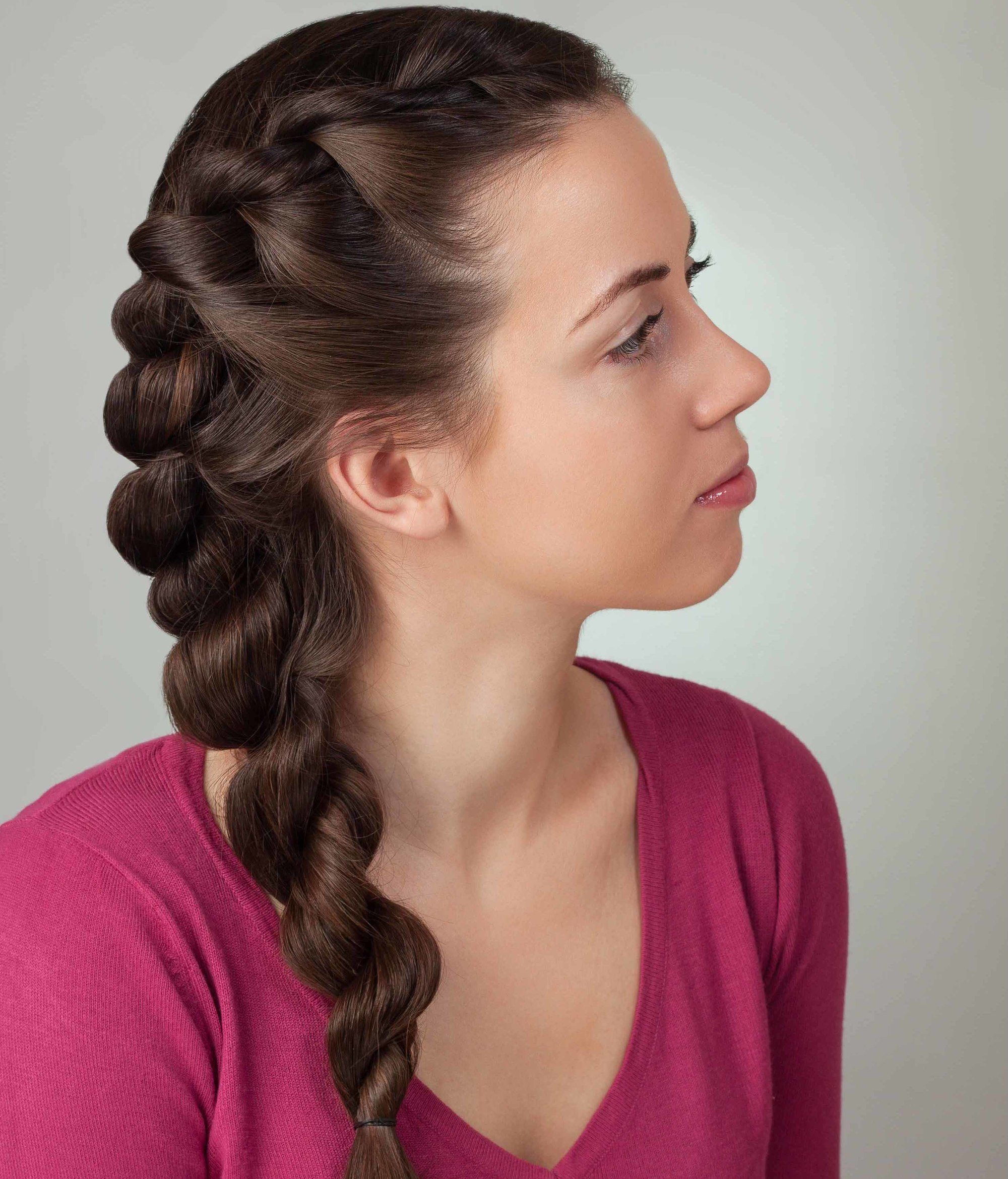 long brown hair rope braid video calls hairstyle