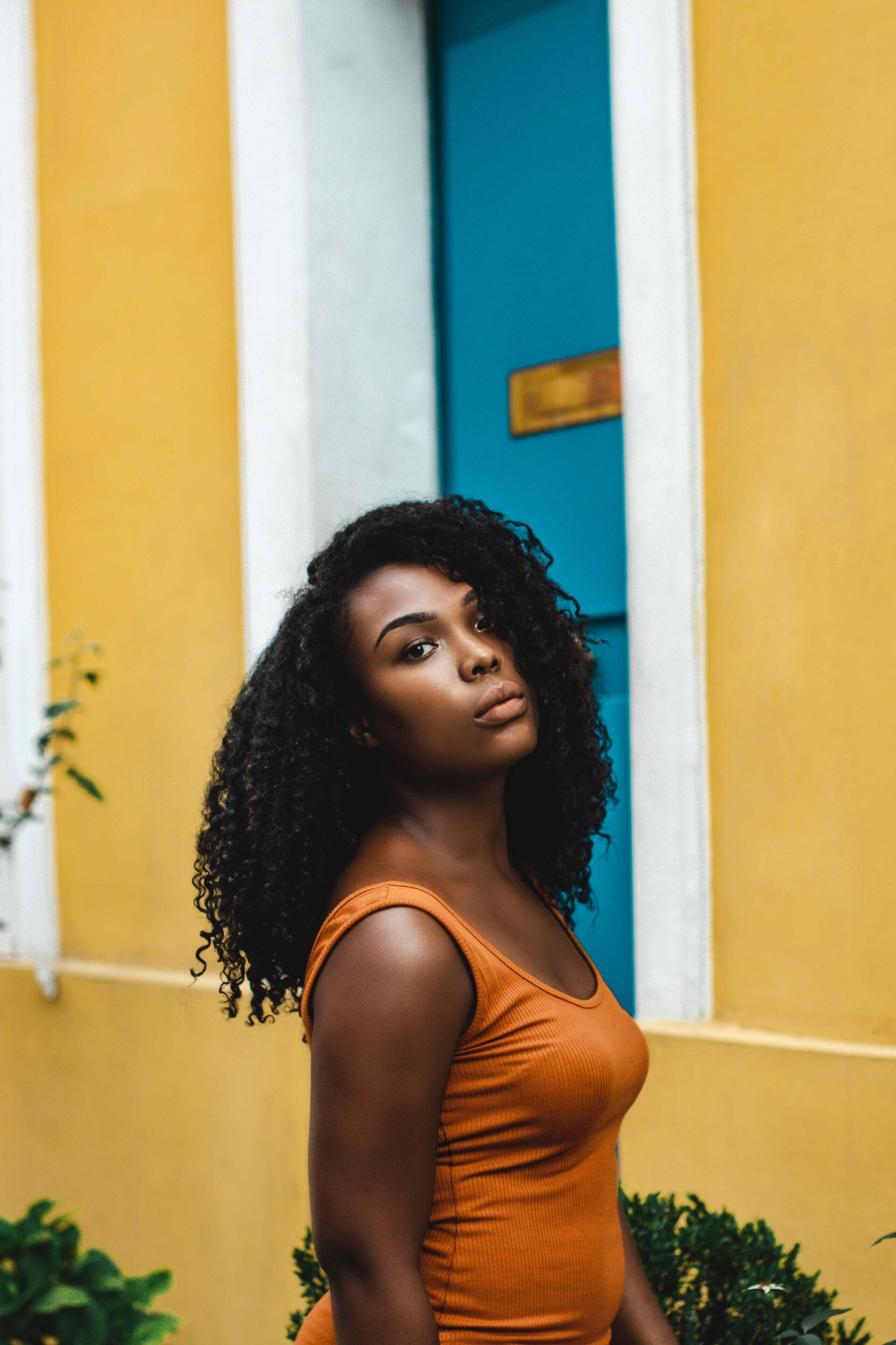 woman with curly hair