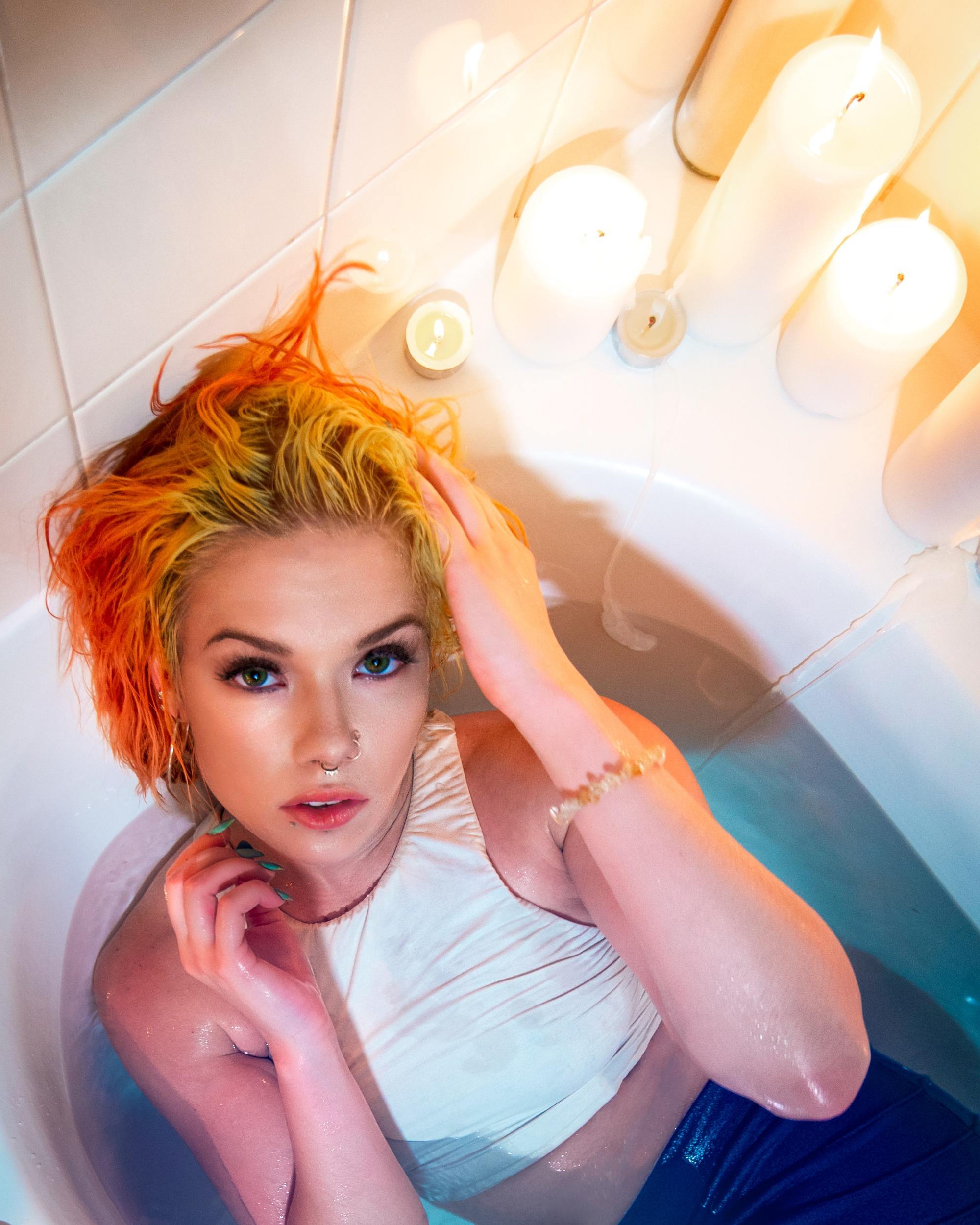 Woman with yellow and orange hair