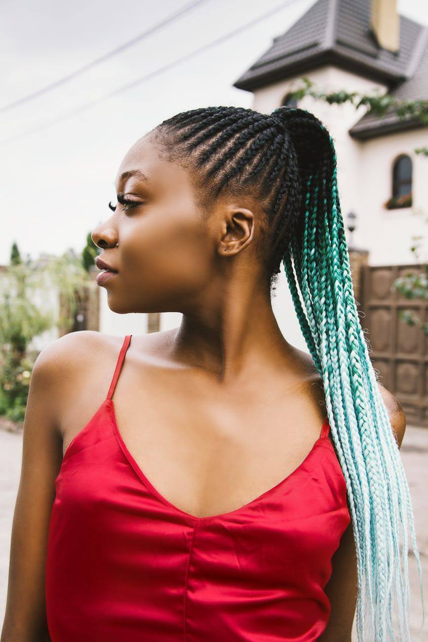 woman with cornrows braided ponytail