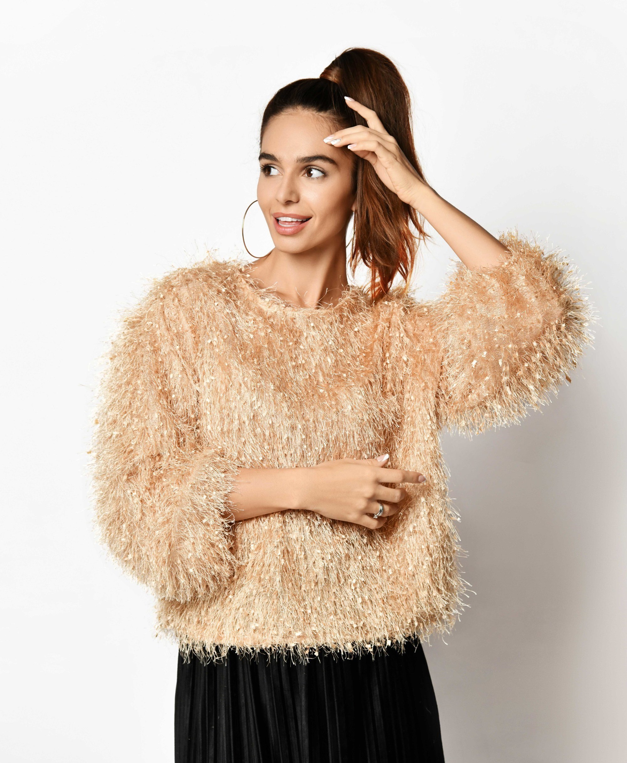 Woman with a high ponytail hairstyle