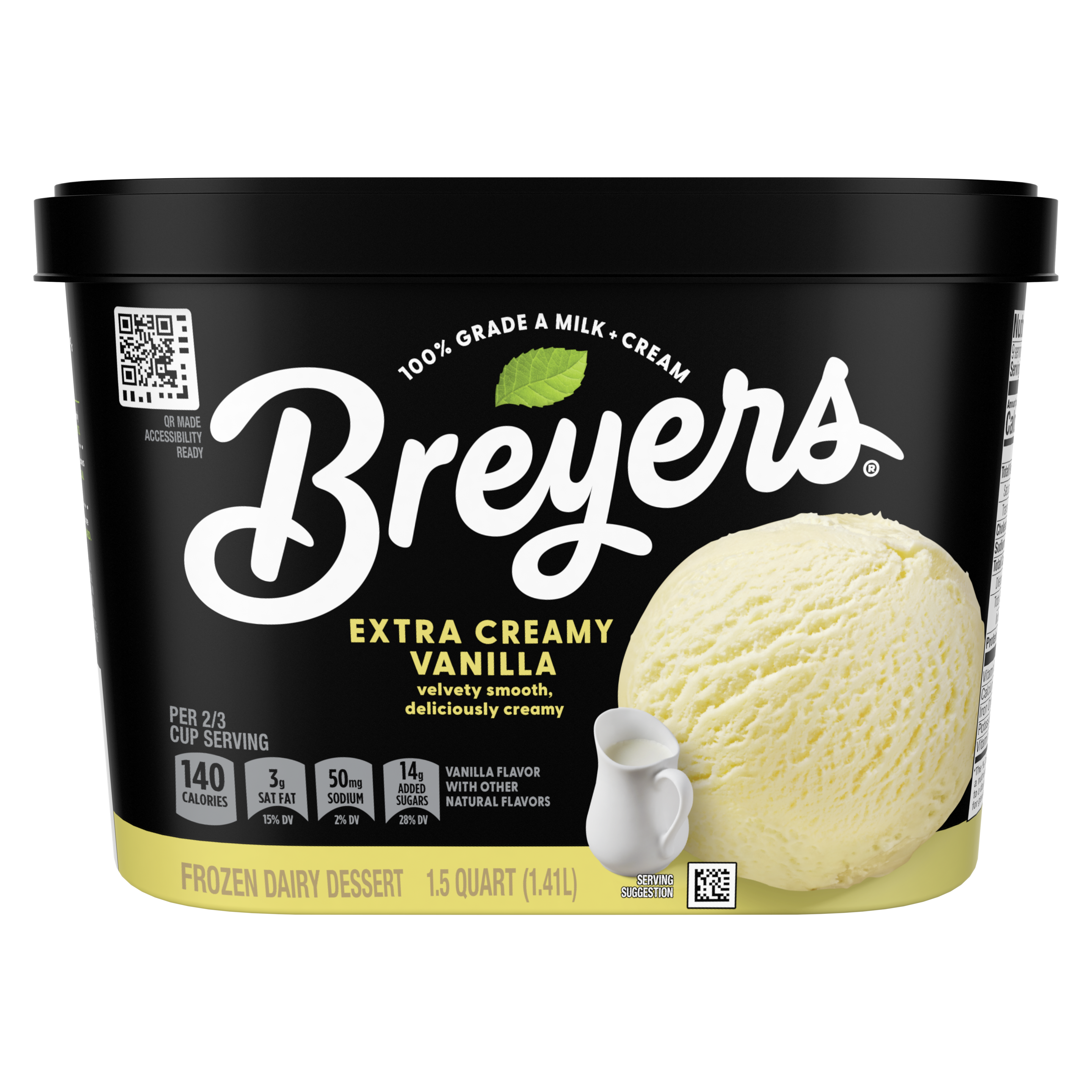 A 48 ounce tub of Breyers® Extra Creamy Vanilla front of pack