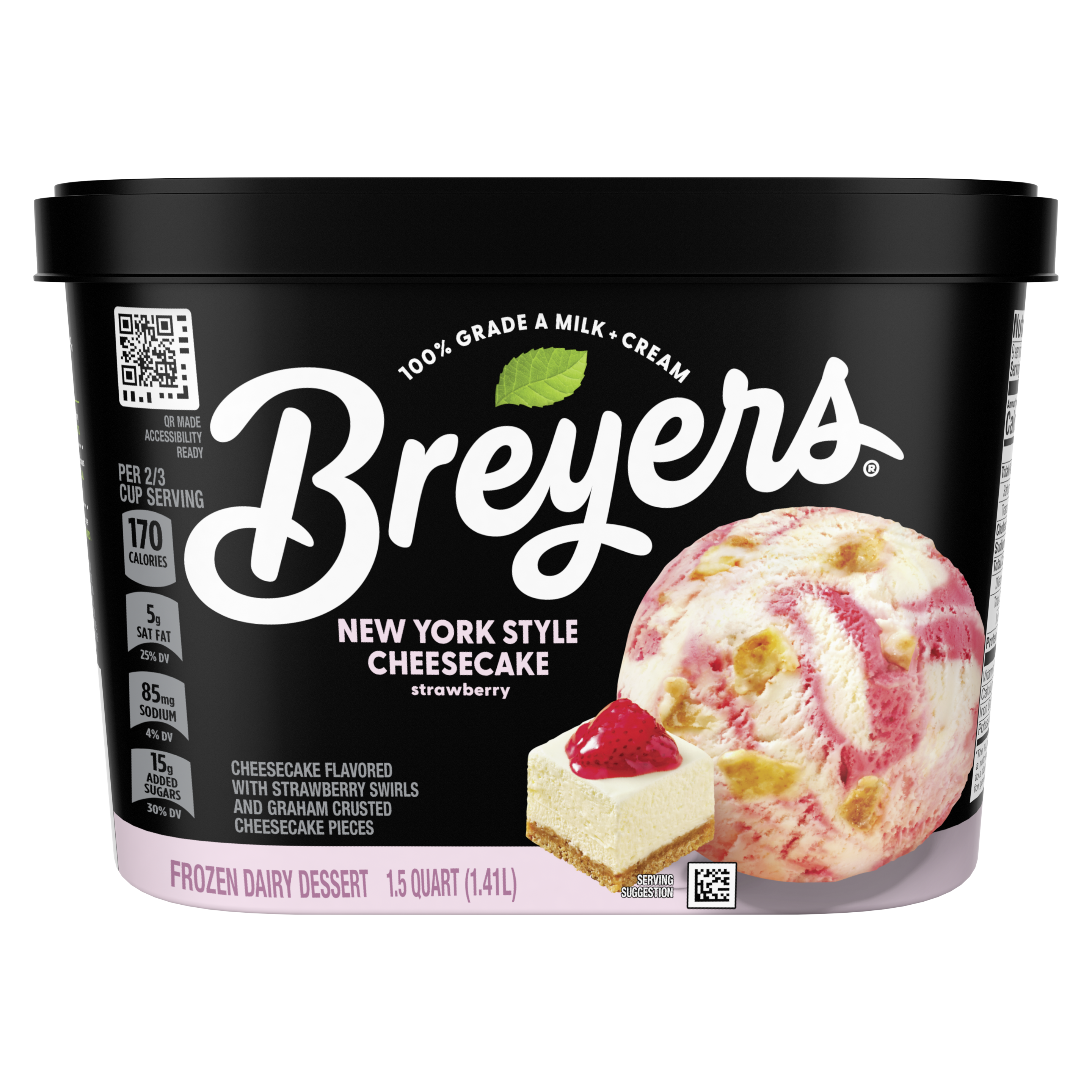 Un envase de 48 onzas de Breyers® New York Style Cheesecake en la parte frontal del paquete