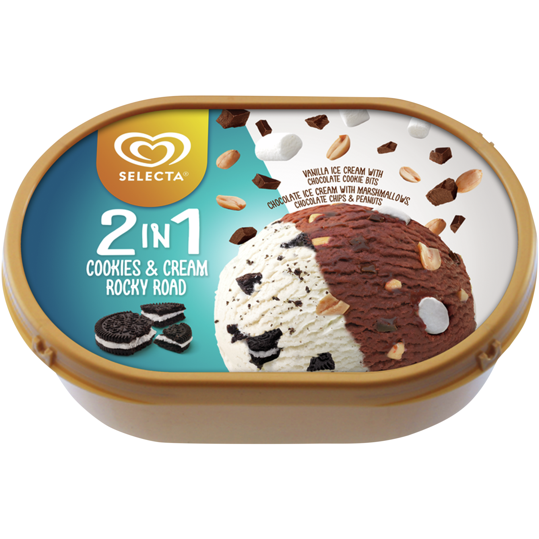 Selecta 2-In-1 Rocky Road + Cookies & Cream Ice Cream 750Ml