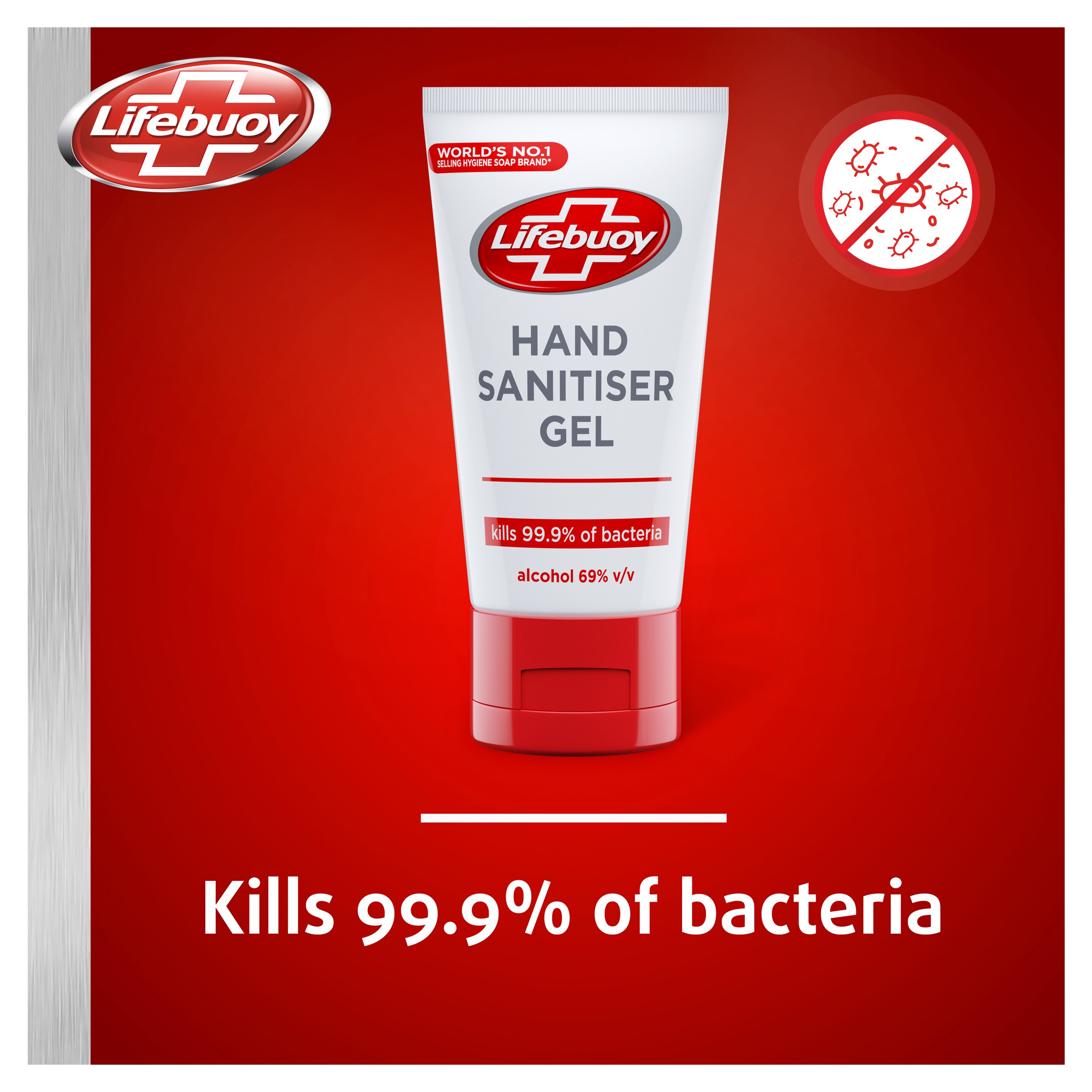 Lifebuoy Antibacterial alcohol-based hand gel Hand Sanitiser eliminates 99.9% of bacteria and viruses 50 ml packshot