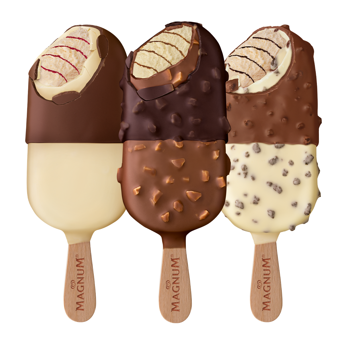 Front close-up shot of Magnum Duet bars varieties