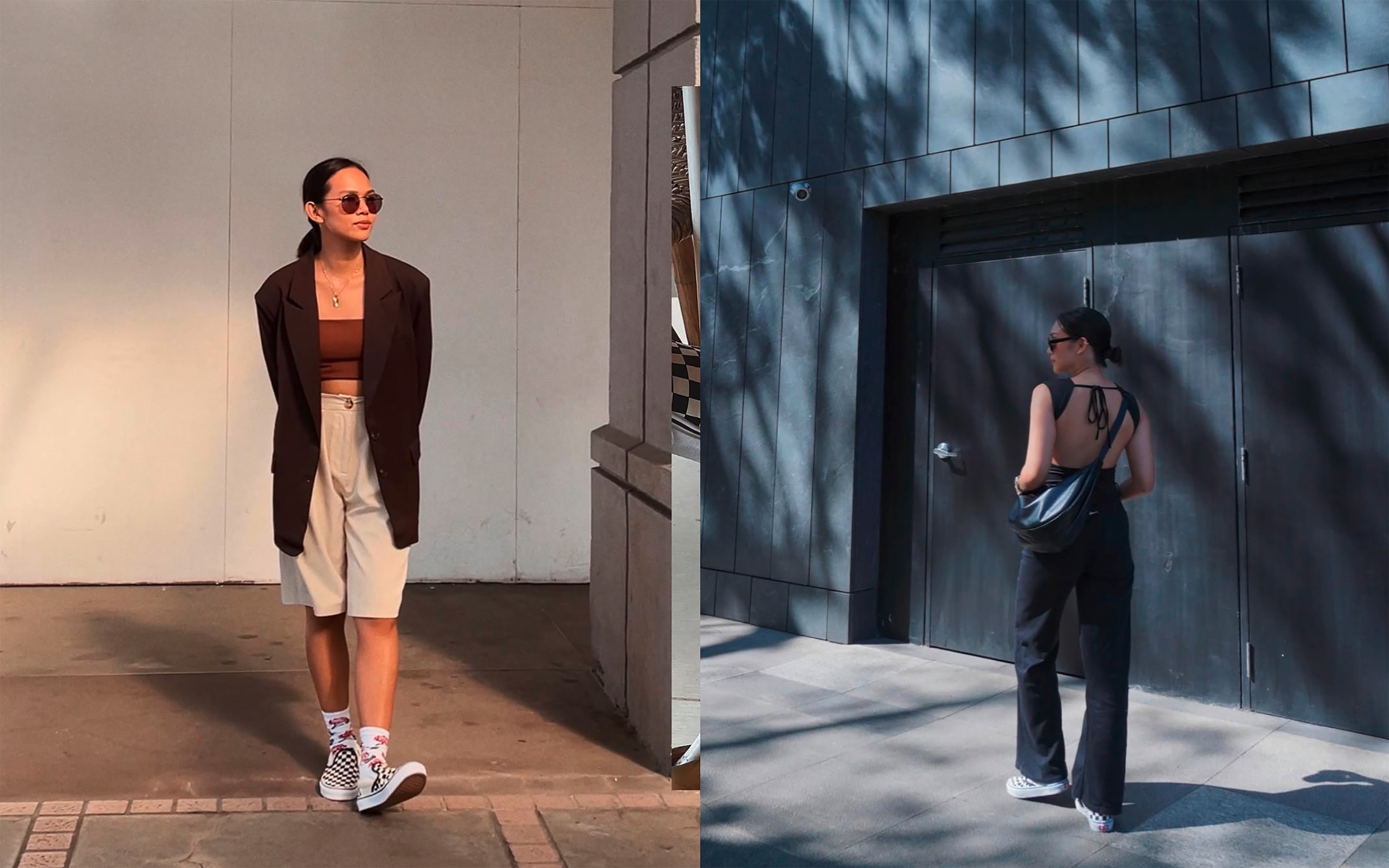 Woman wearing skater shoes.