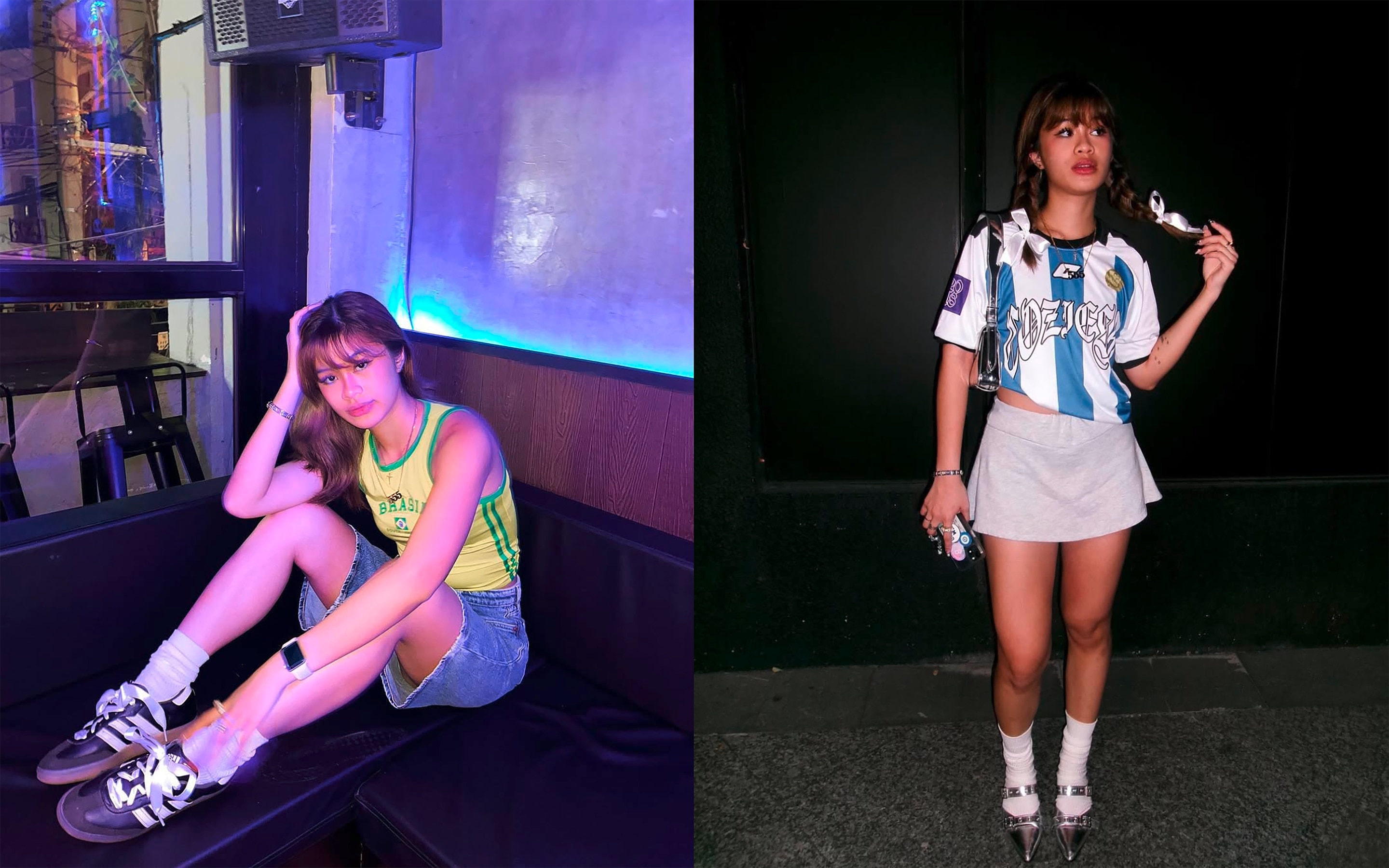 Woman wearing sports jerseys.