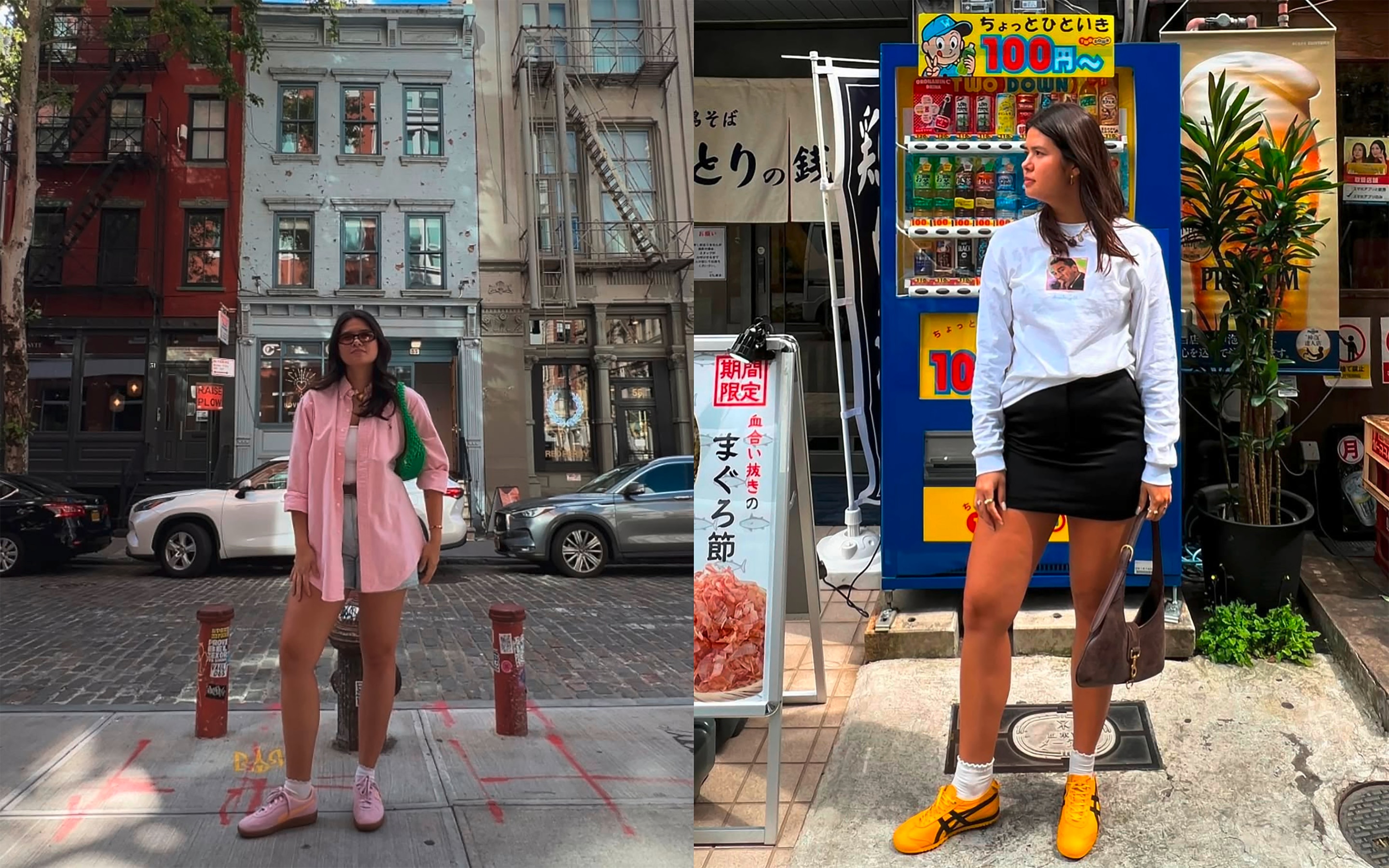 Woman in bold colored sneakers.