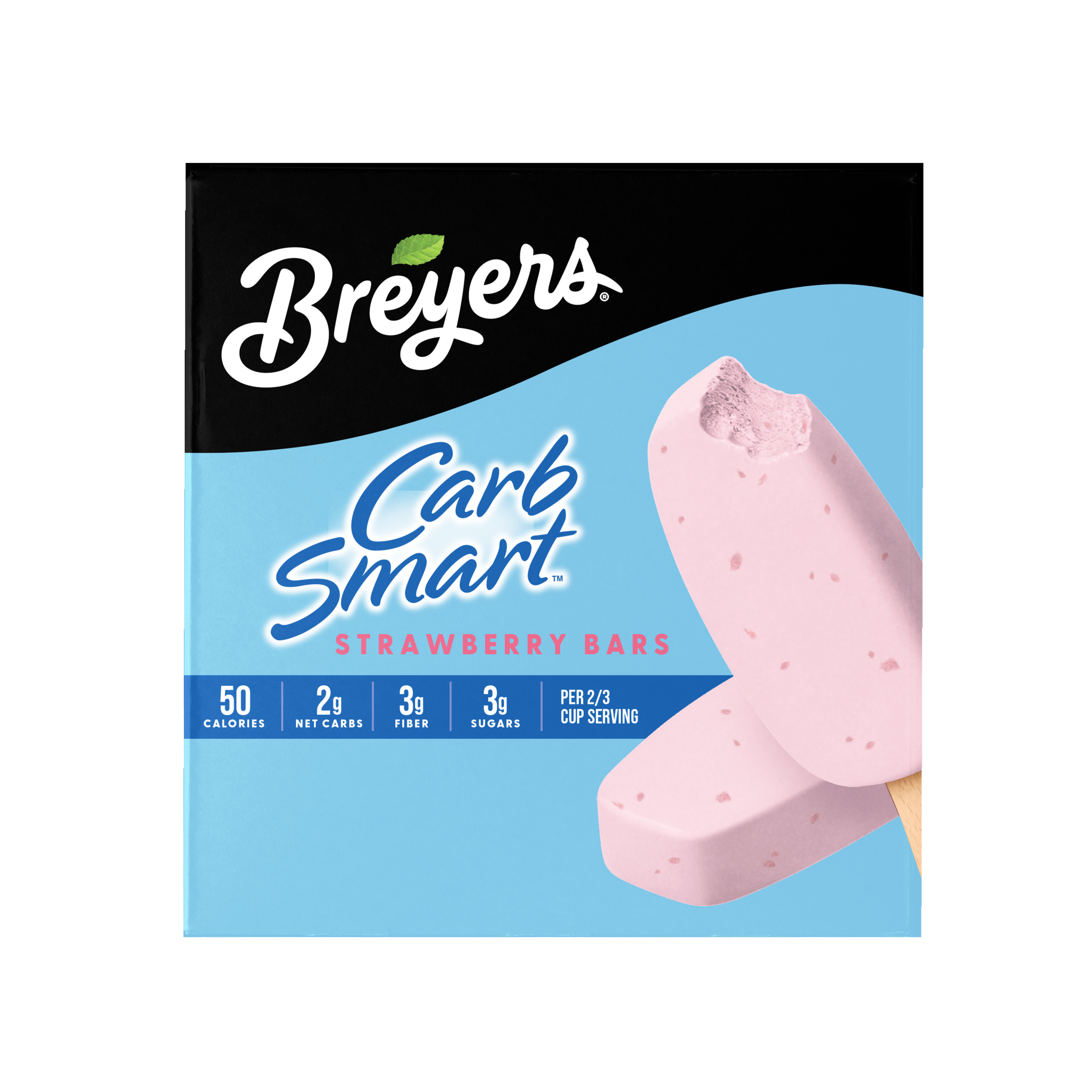 A 6 pack carton of Breyers® CarbSmart™ Strawberry Bars simple pack image packshot