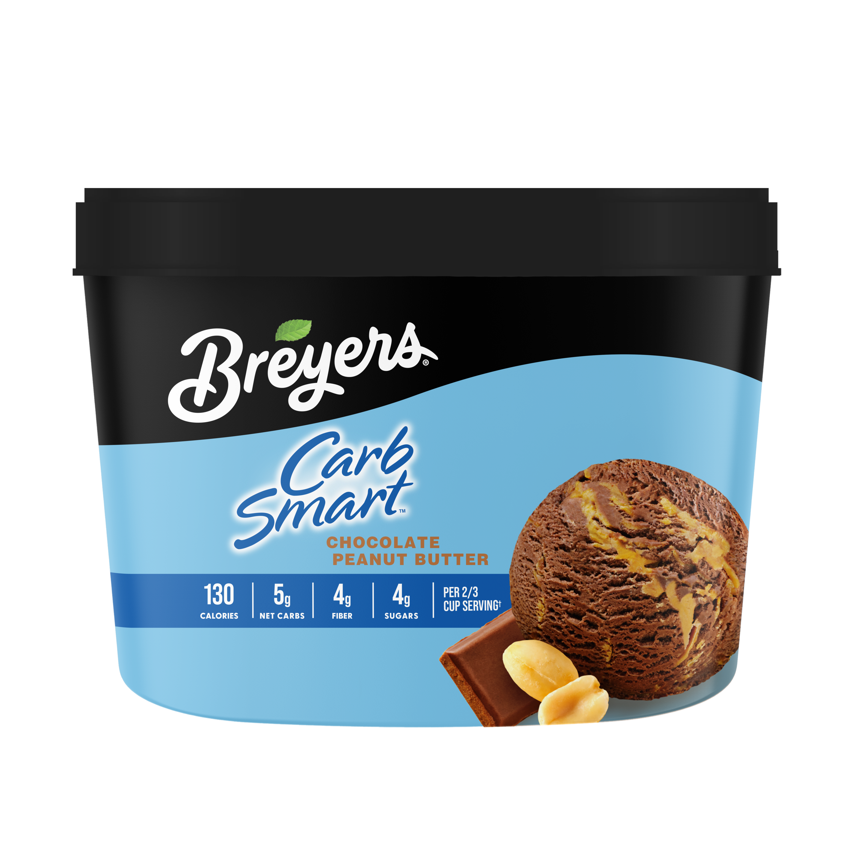 A 48 ounce tub of Breyers® CarbSmart™ Chocolate Peanut Butter simple image packshot