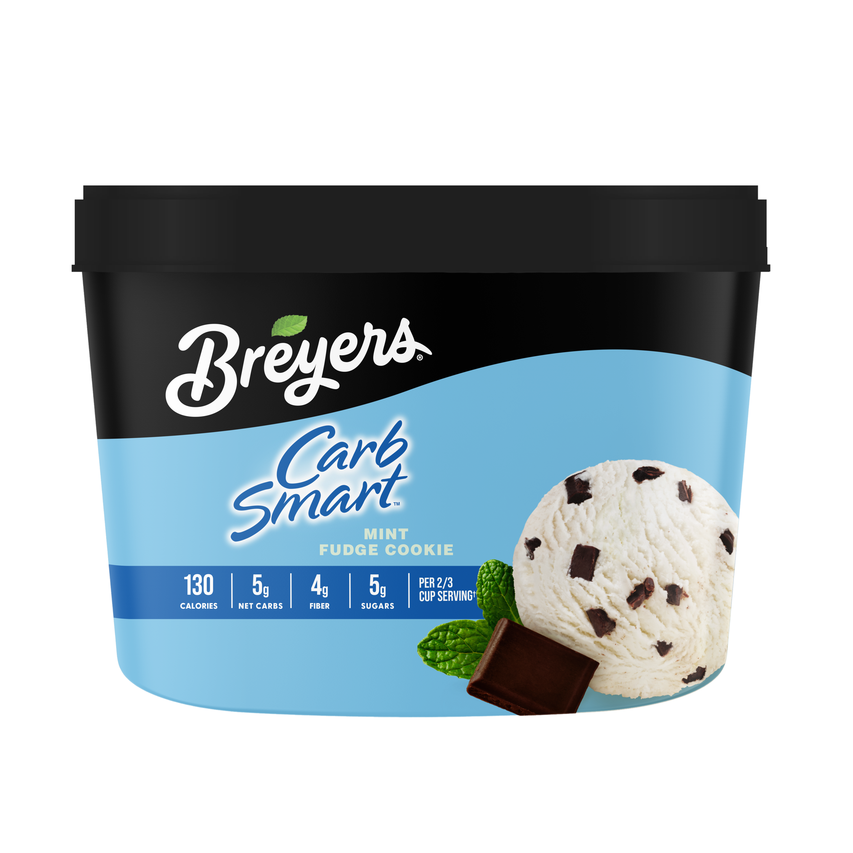 A 48 ounce tub of Breyers® CarbSmart™ Mint Cookie Fudge simple pack image packshot