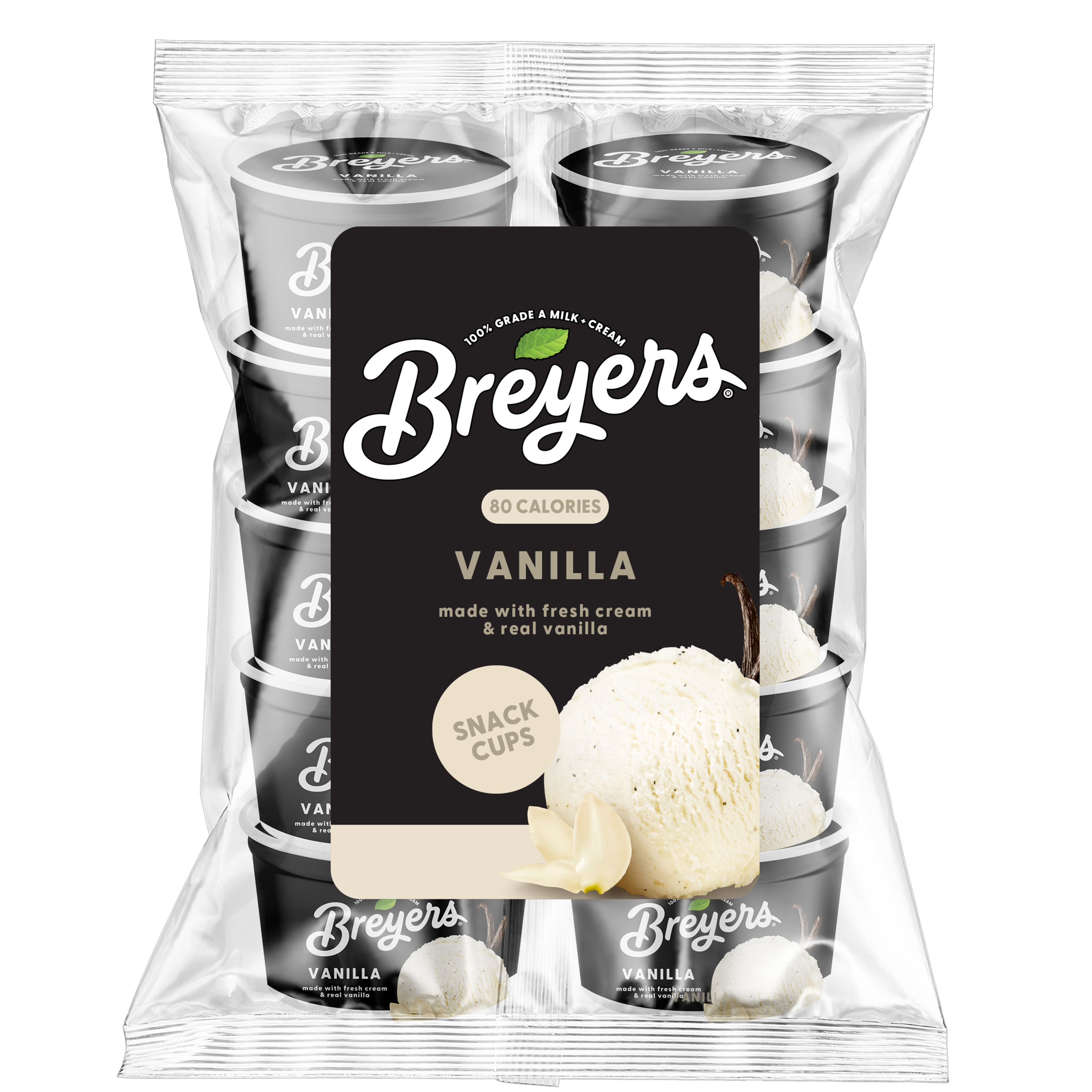 A 10 count bag of 3 ounce cups tub of Breyers®  Vanilla Snack Cups simple pack image packshot
