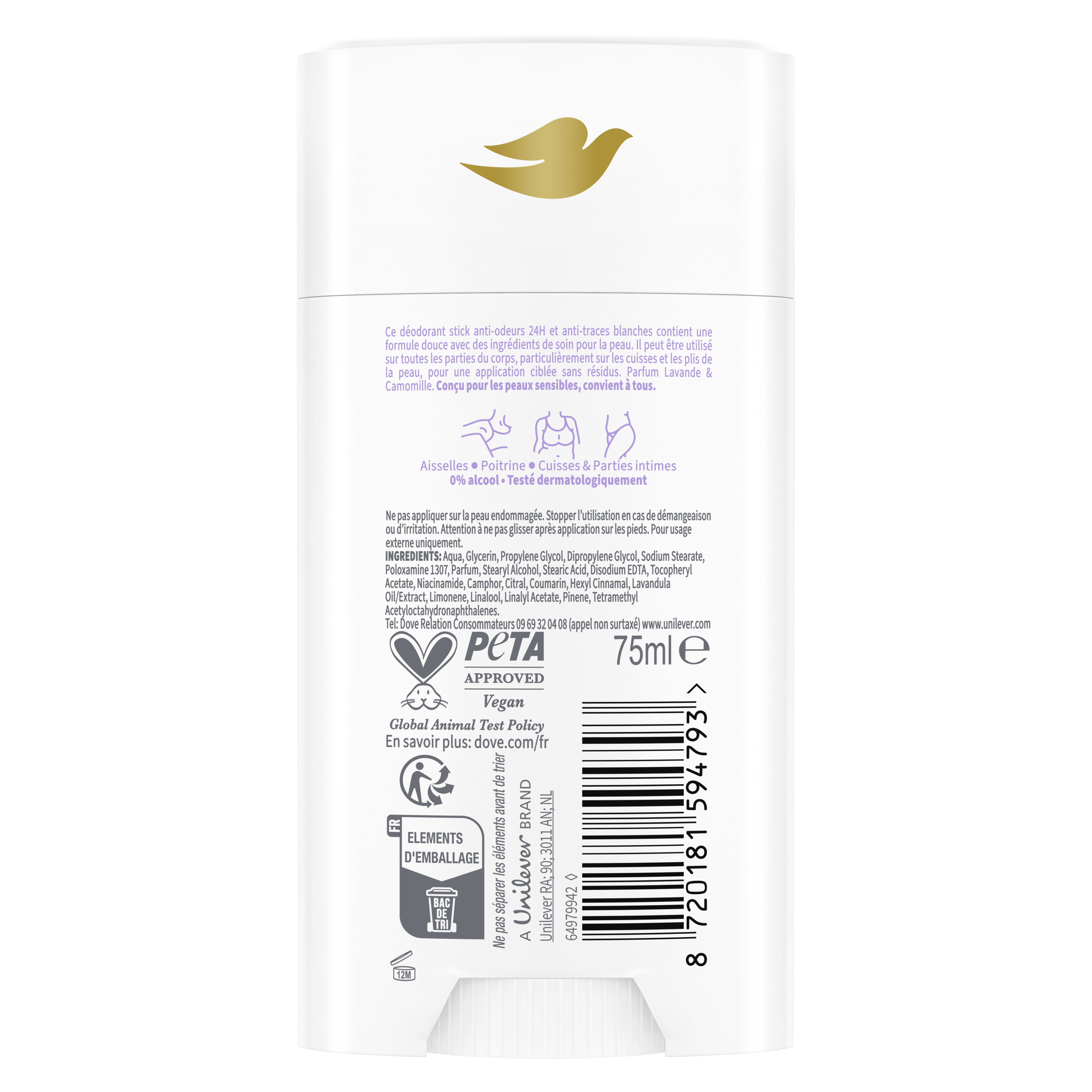 Déodorant pour Tout le Corps 24h Lavande & Camomille Stick 75ml