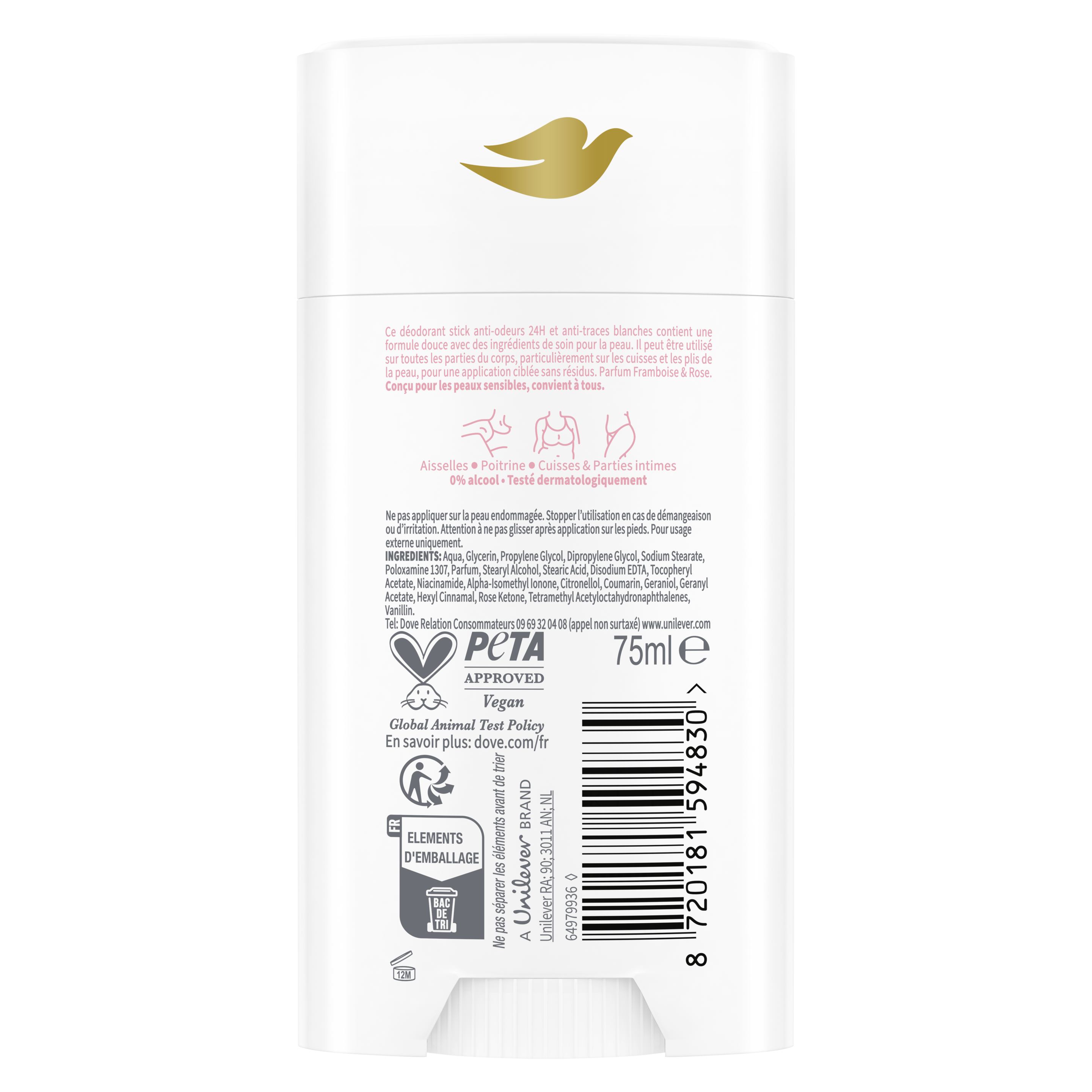 Déodorant pour Tout le Corps 24h Framboise & Rose Stick 75ml