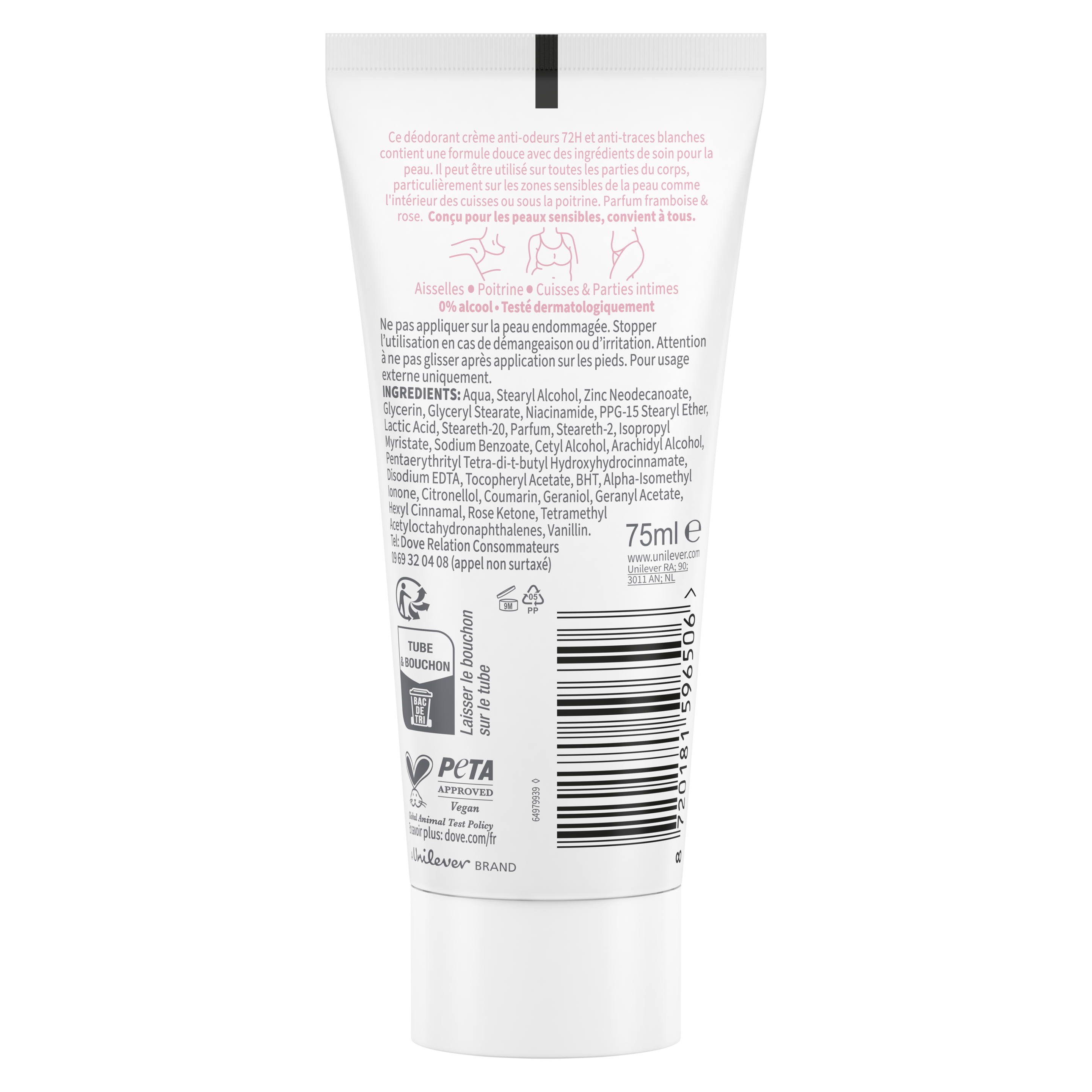 Déodorant pour Tout le Corps 72h Framboise & Rose Crème 75ml