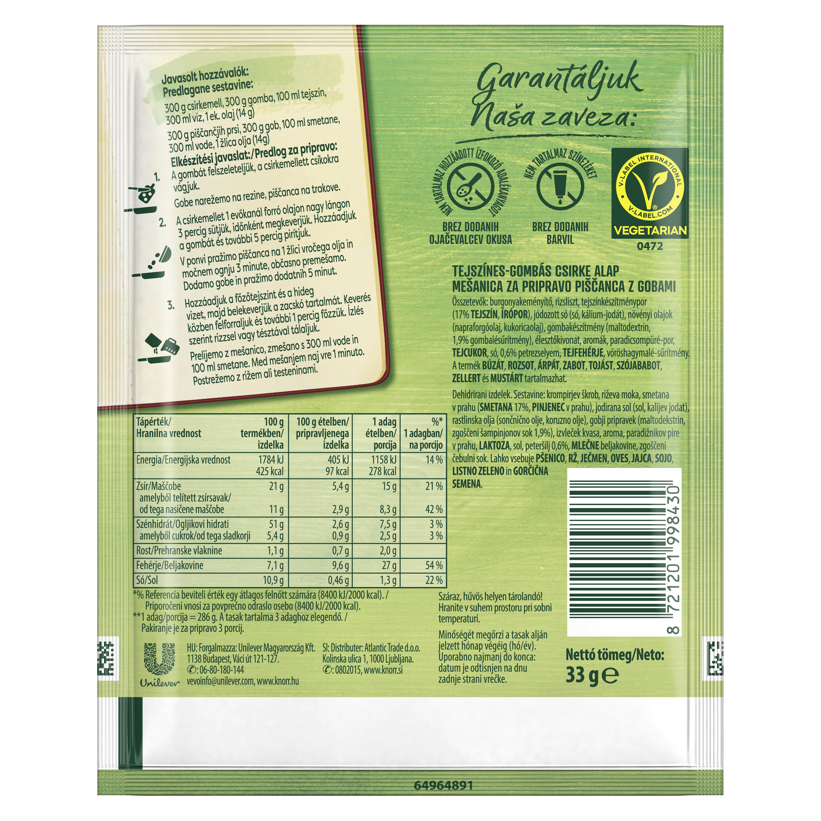 Knorr Tejszínes-gombás csirke alap