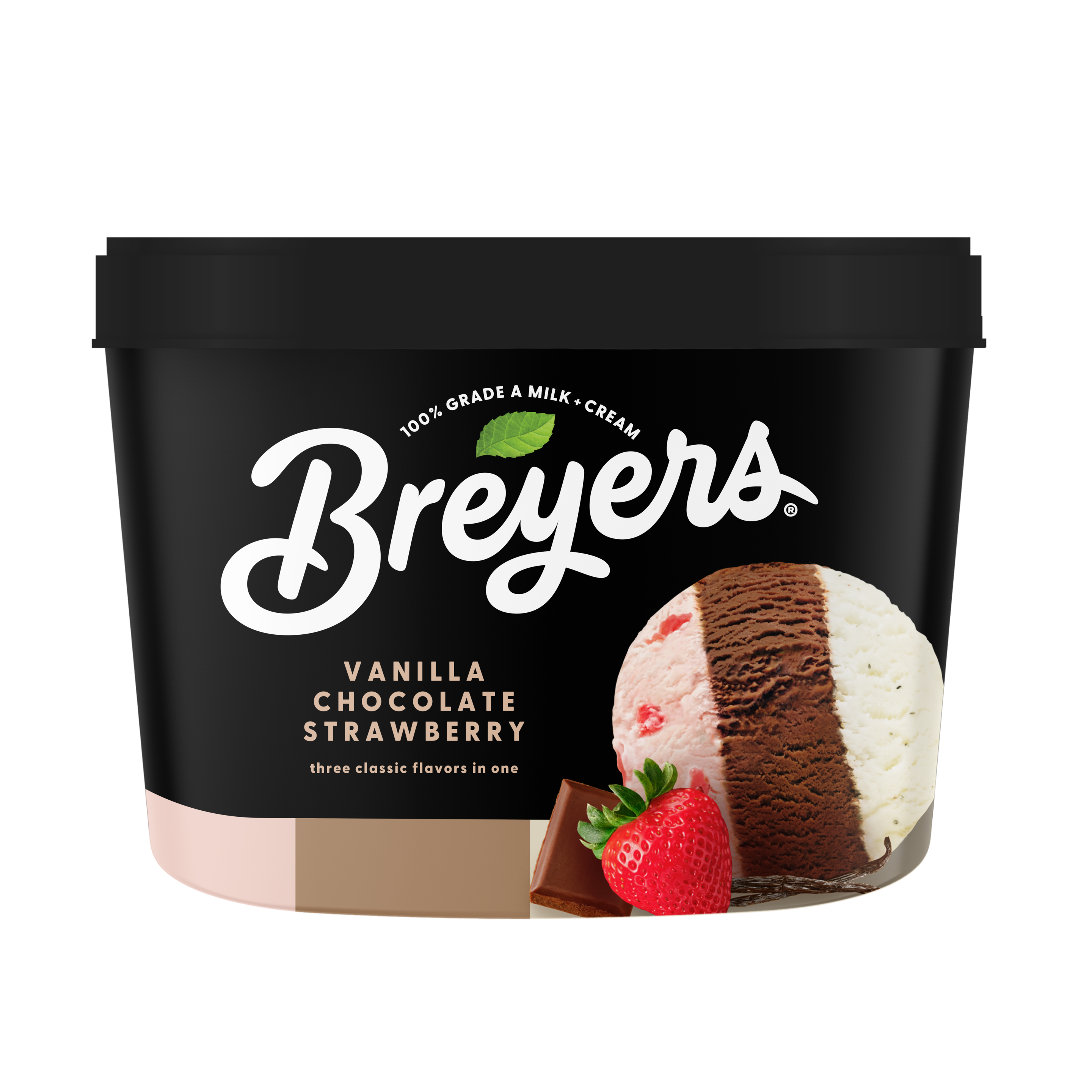 A 48 ounce tub of Breyers® Vanilla Chocolate Strawberry simple pack image packshot