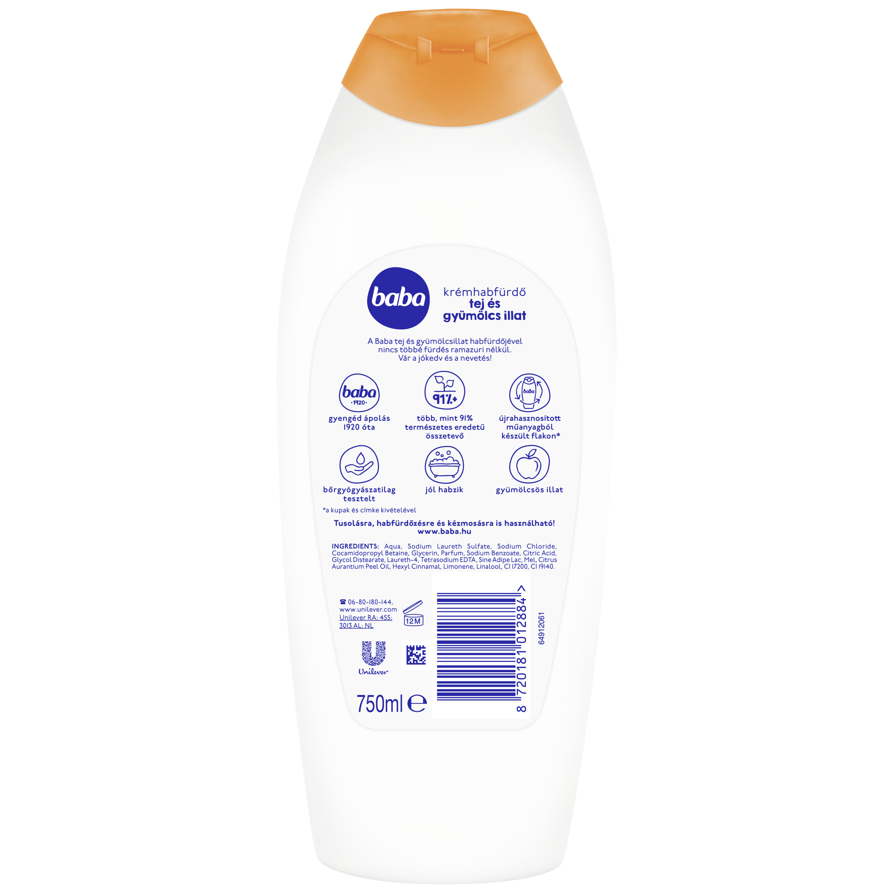 Baba krémhabfürdő tej és gyümölcs 750 ml
