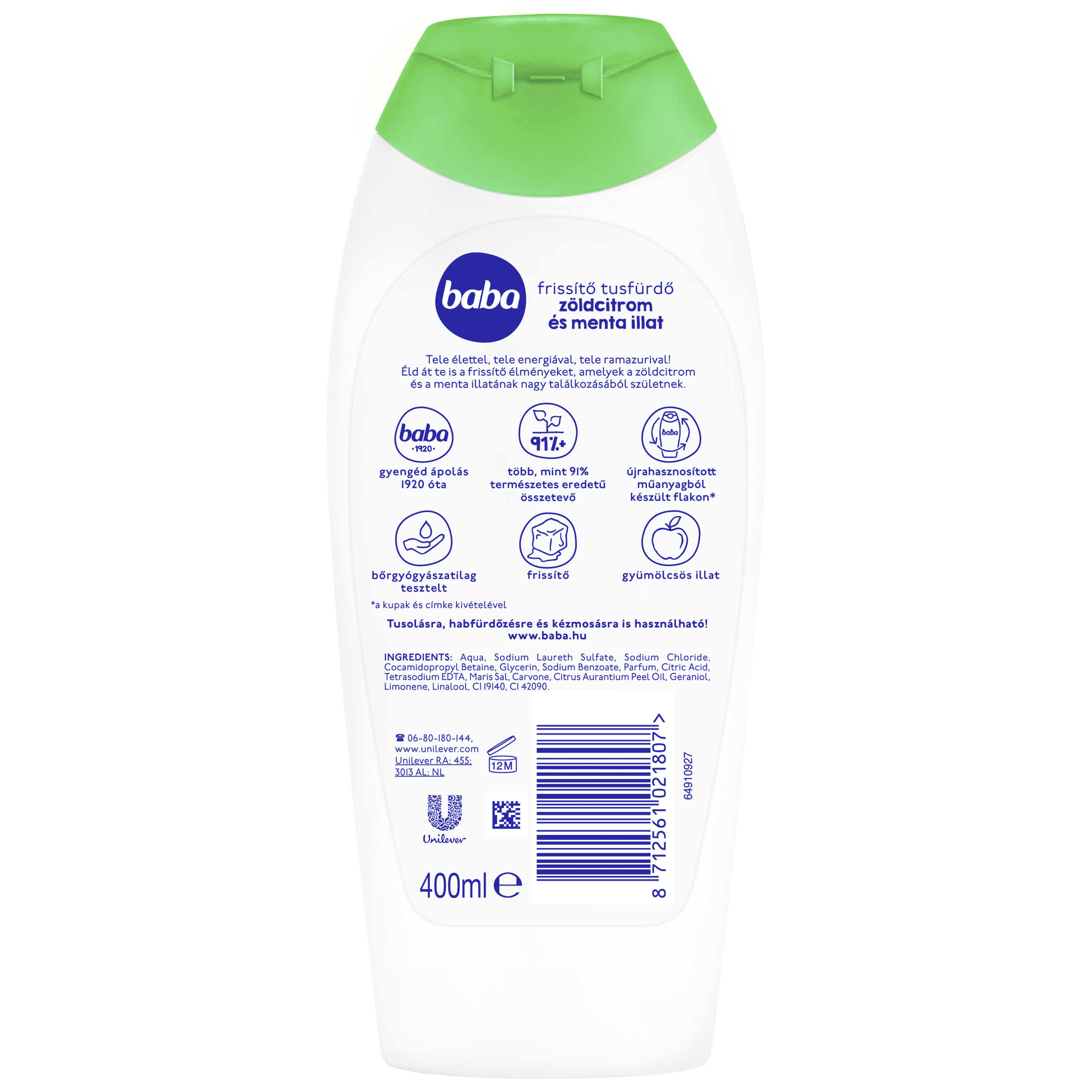 Baba frissítő tusfürdő zöldcitrom és menta illat 400 ml
