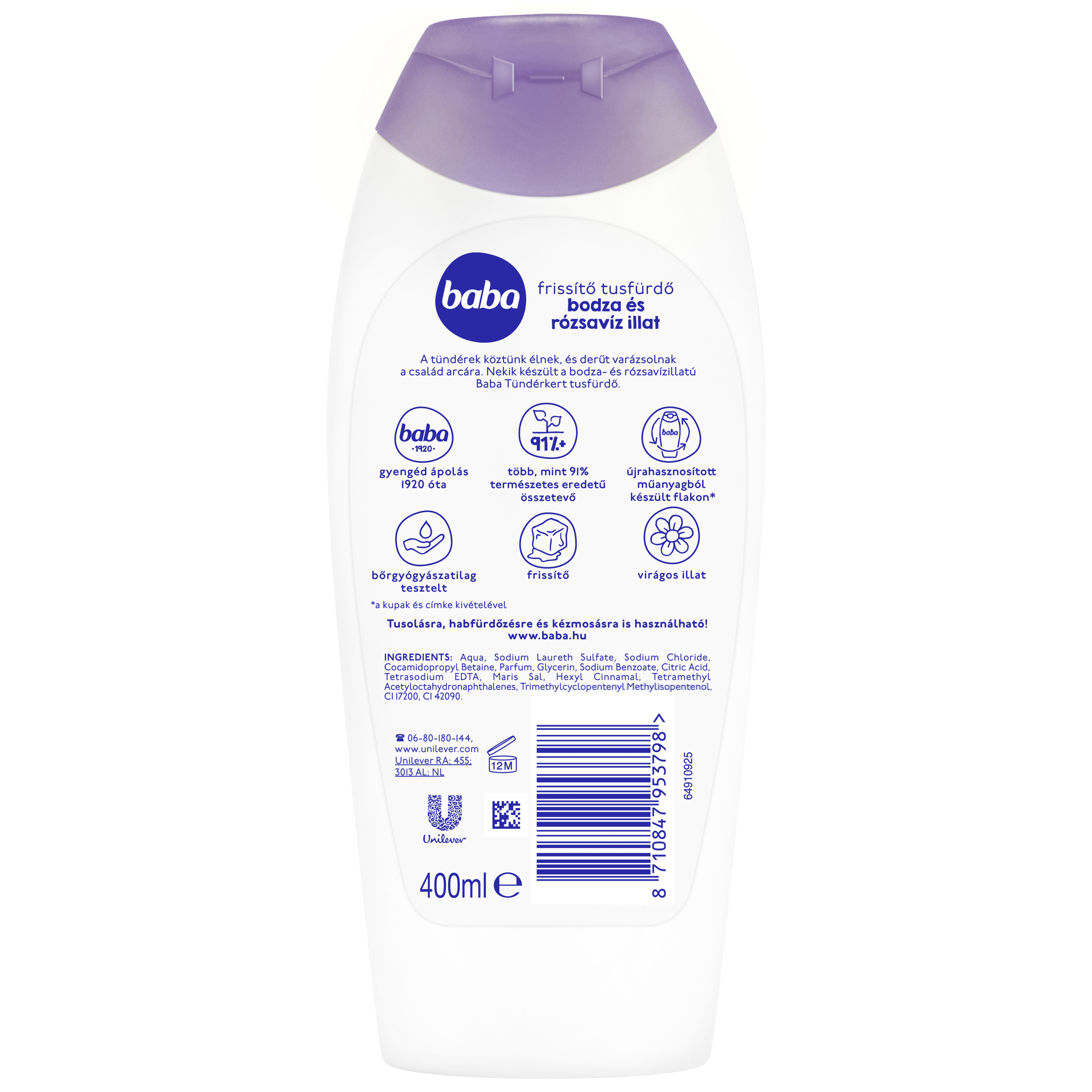 Baba frissítő tusfürdő bodza és rózsavíz illat 400 ml