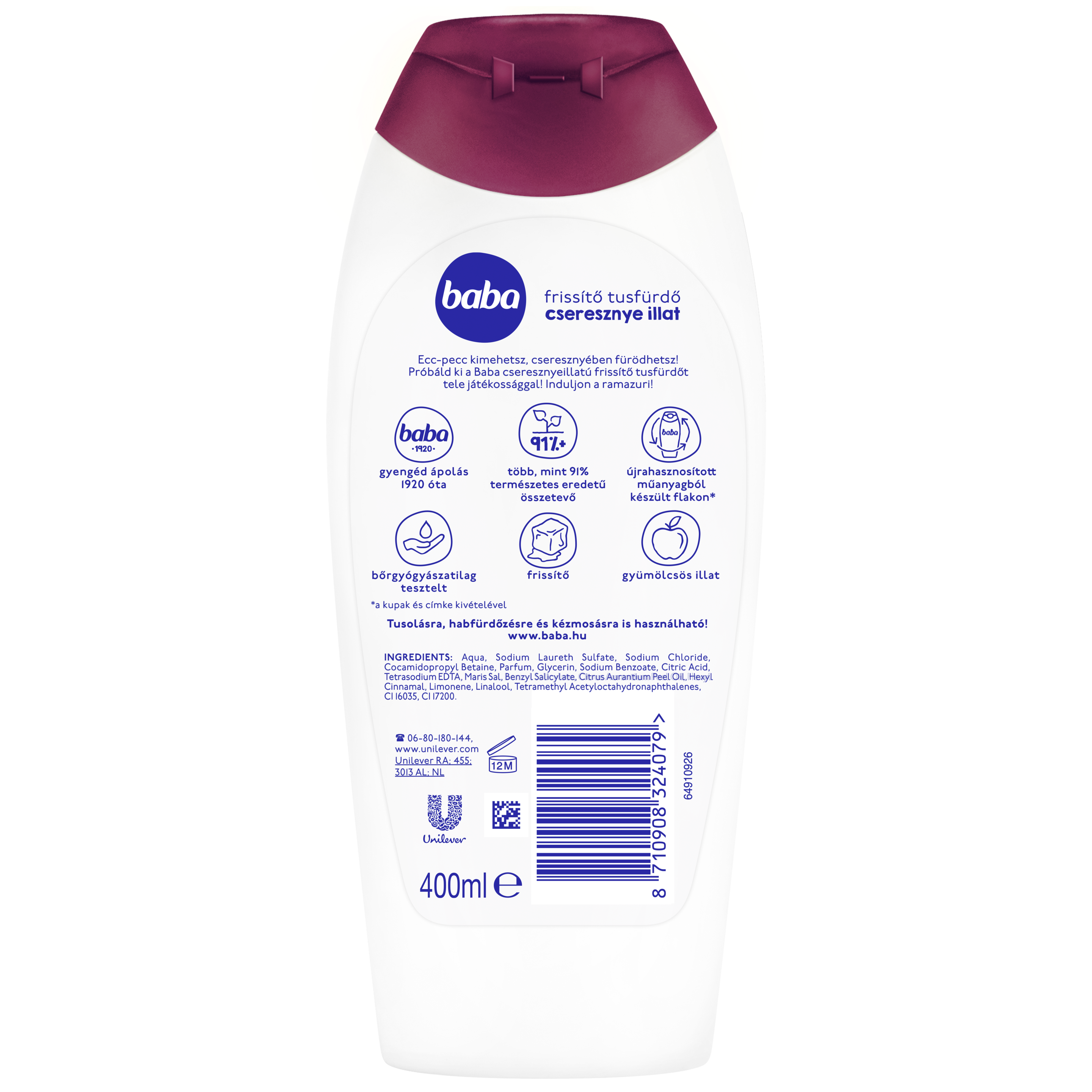Baba frissítő tusfürdő cseresznye illat 400 ml