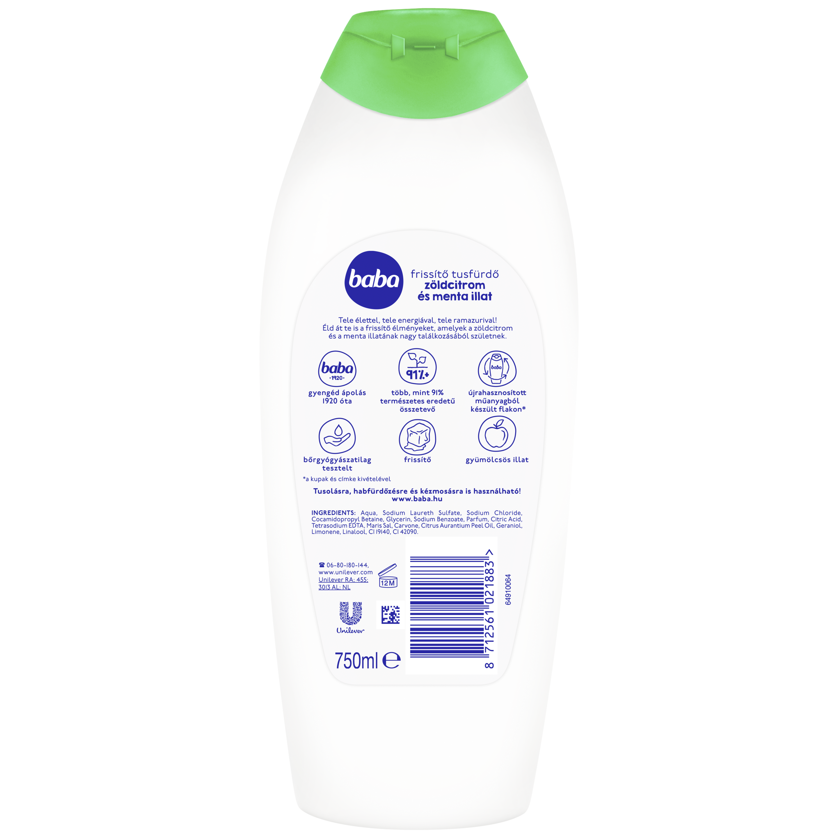 Baba frissítő tusfürdő zöldcitrom és menta illat 750 ml