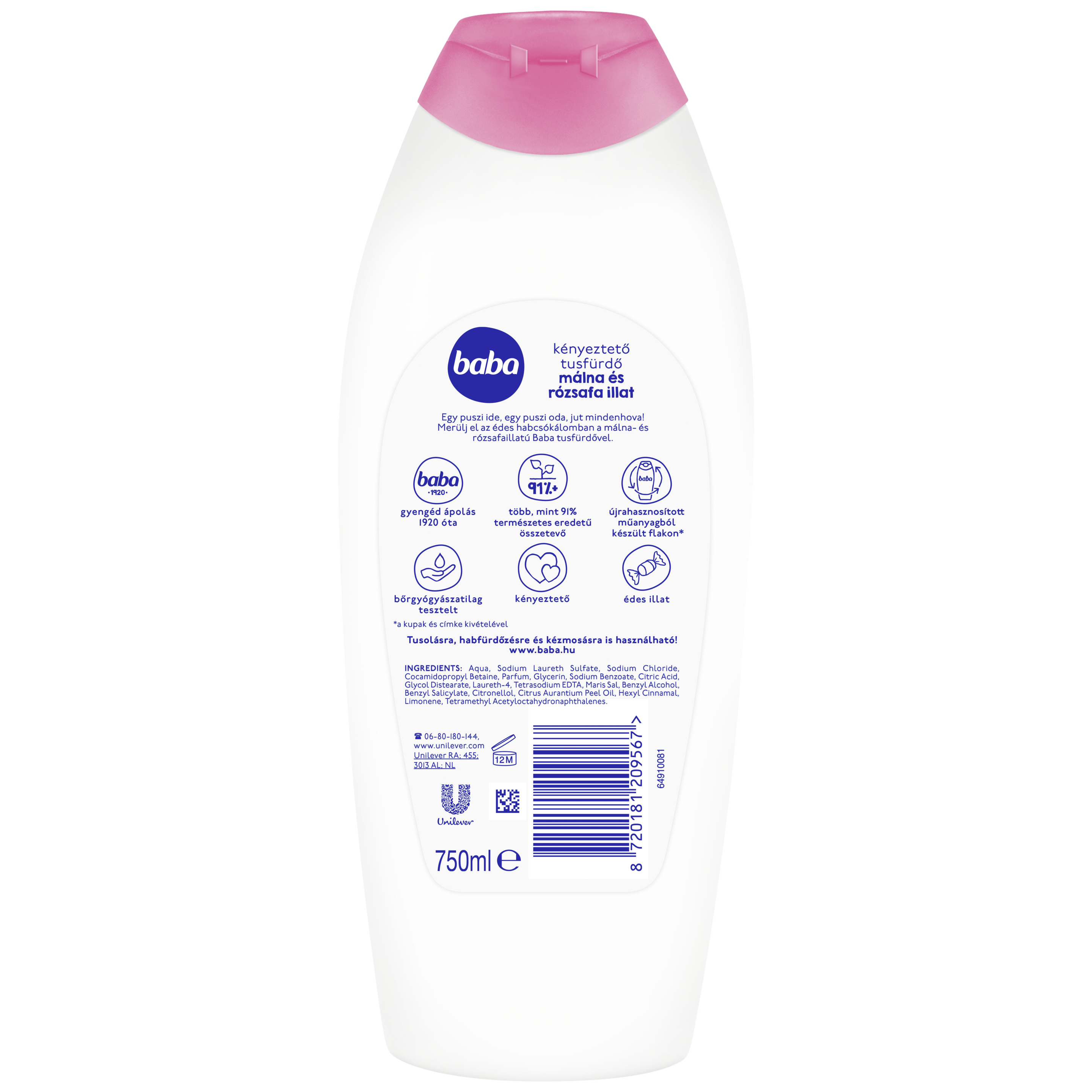 Baba kényeztető tusfürdő málna és rózsafa 750 ml