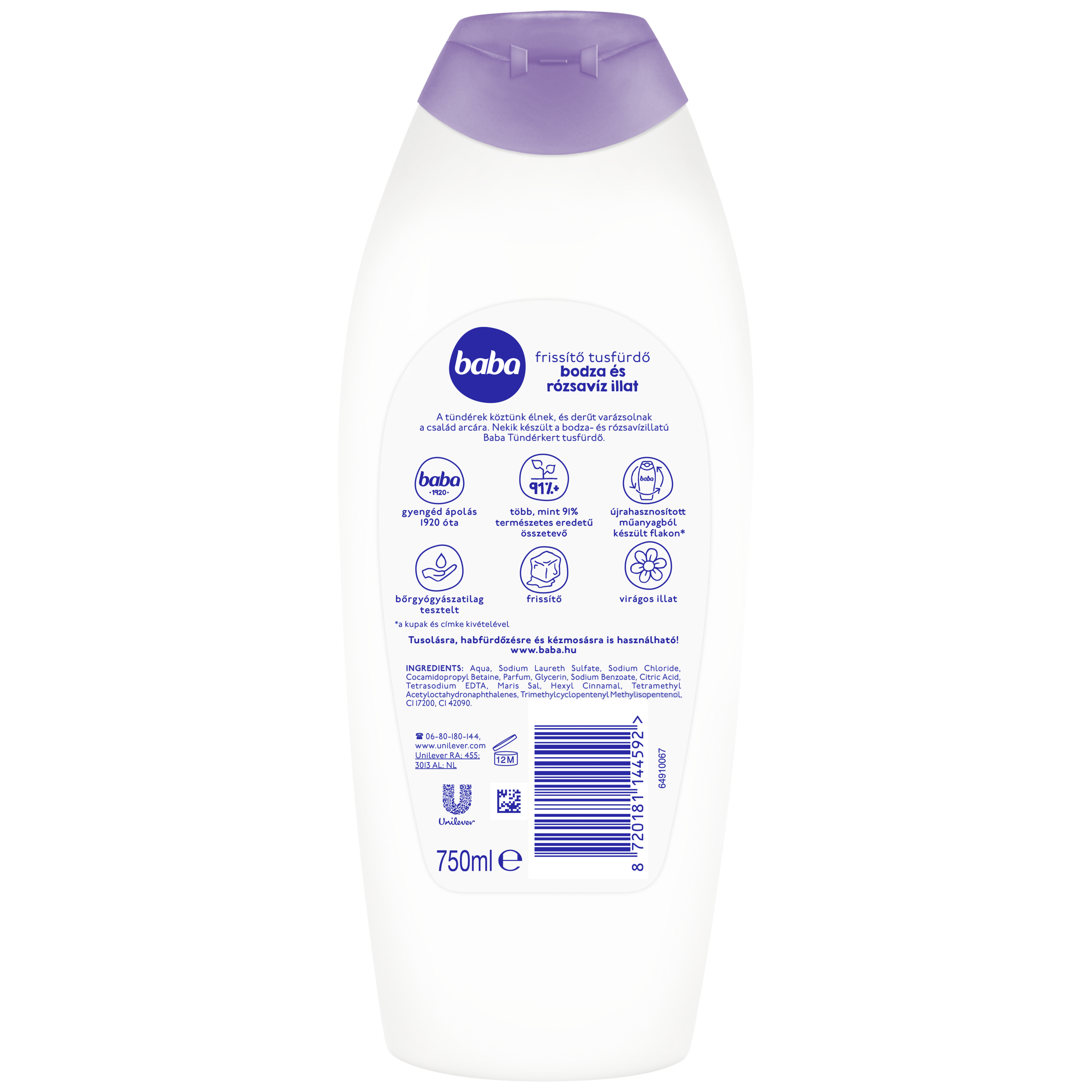 Baba frissítő tusfürdő bodza és rózsavíz illat 750 ml