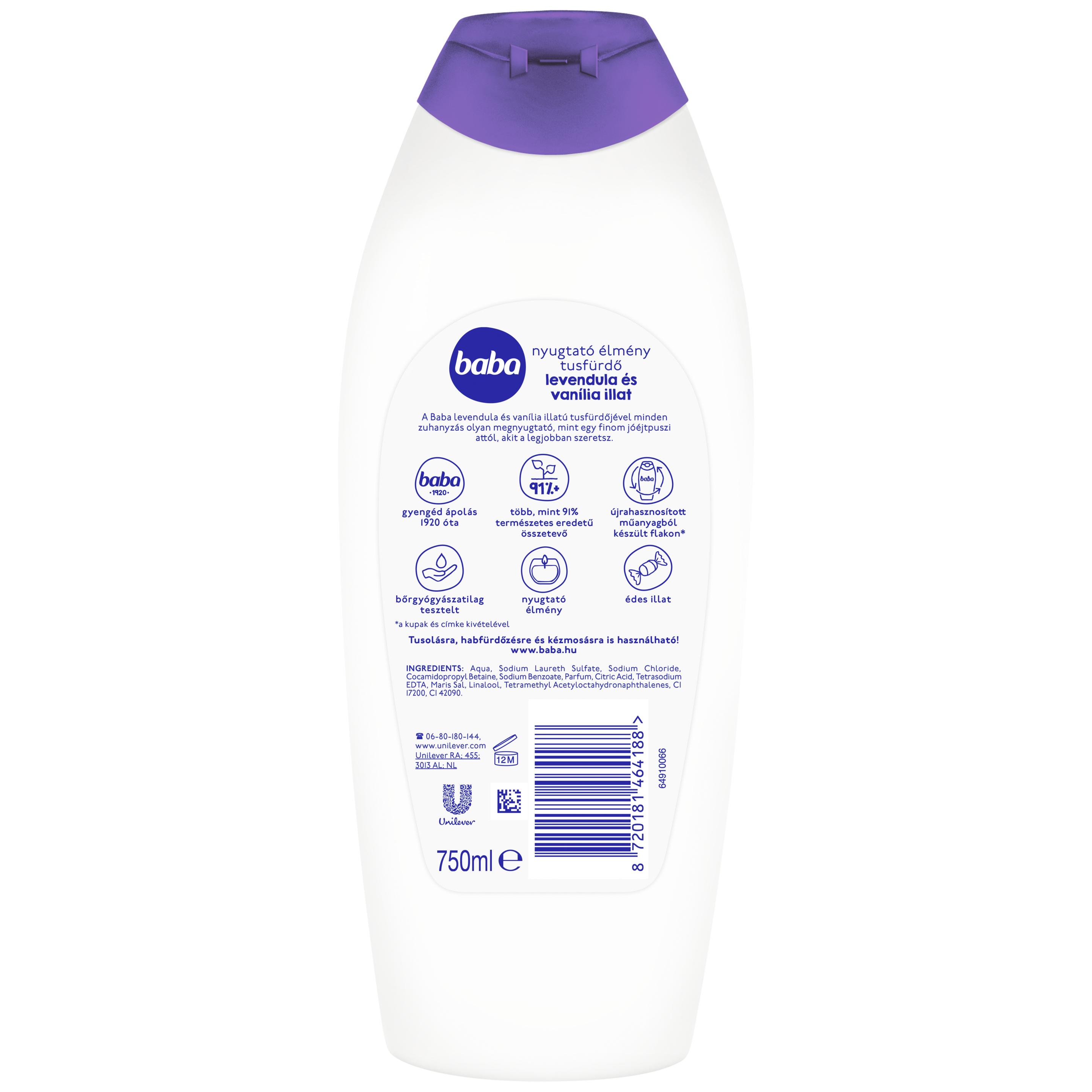 Baba nyugtató tusfürdő levendula és vanília illat 750 ml