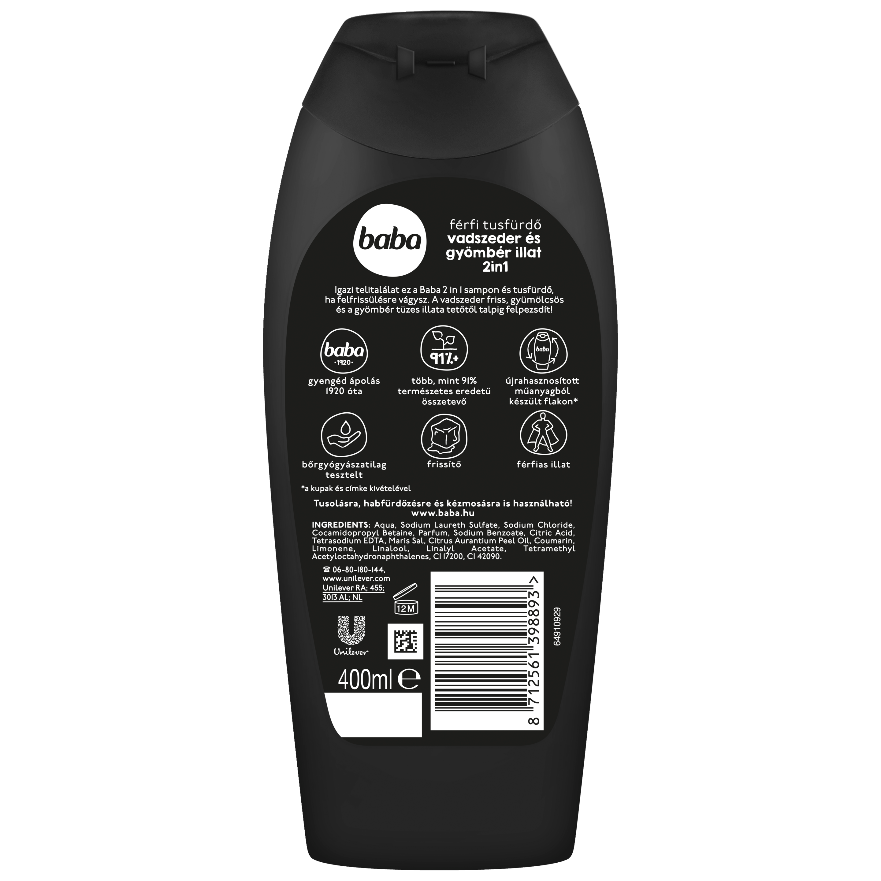 Baba férfi tusfürdő vadszeder és gyömbér illat 2in1 400 ml