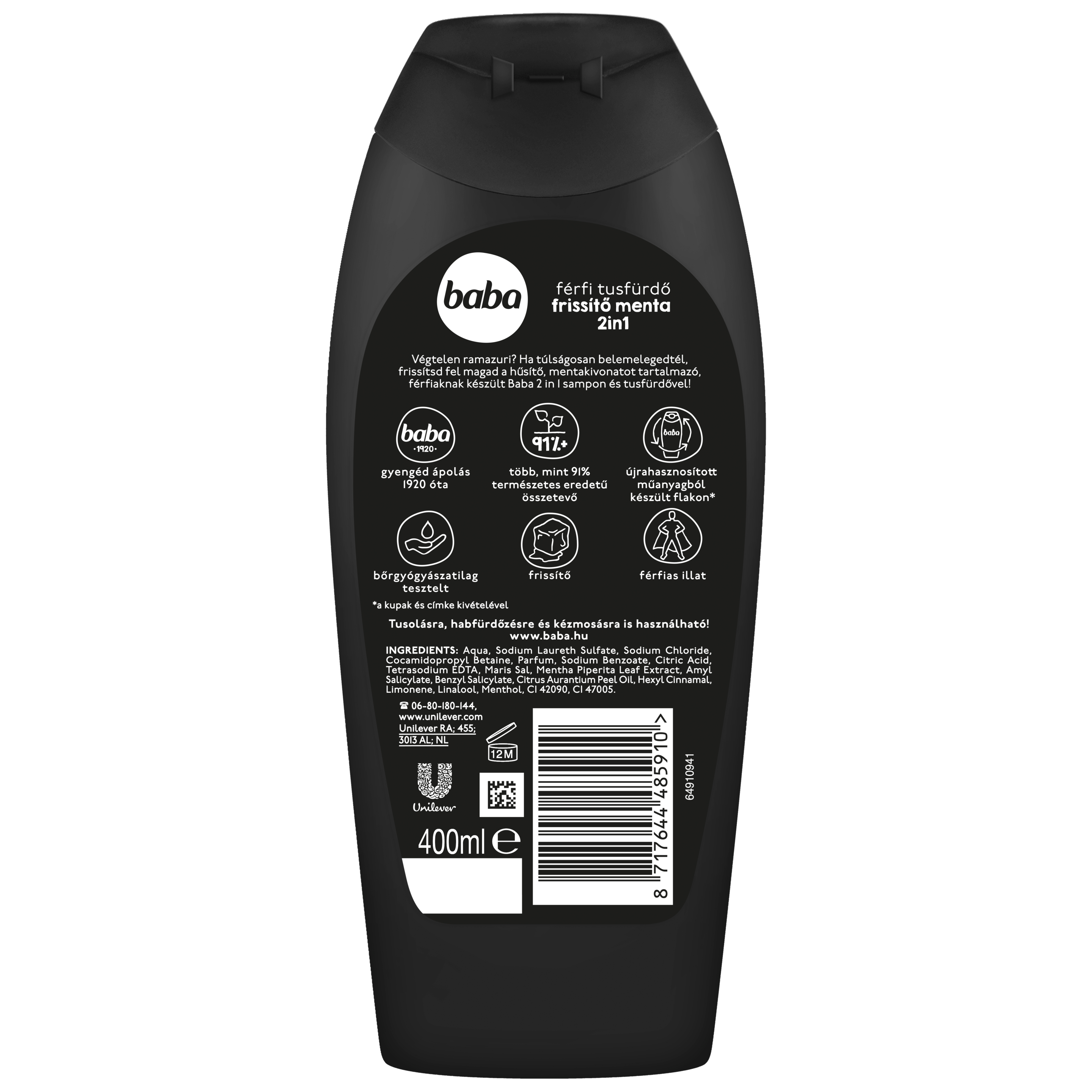 Baba férfi tusfürdő frissítő menta 2in1 400 ml