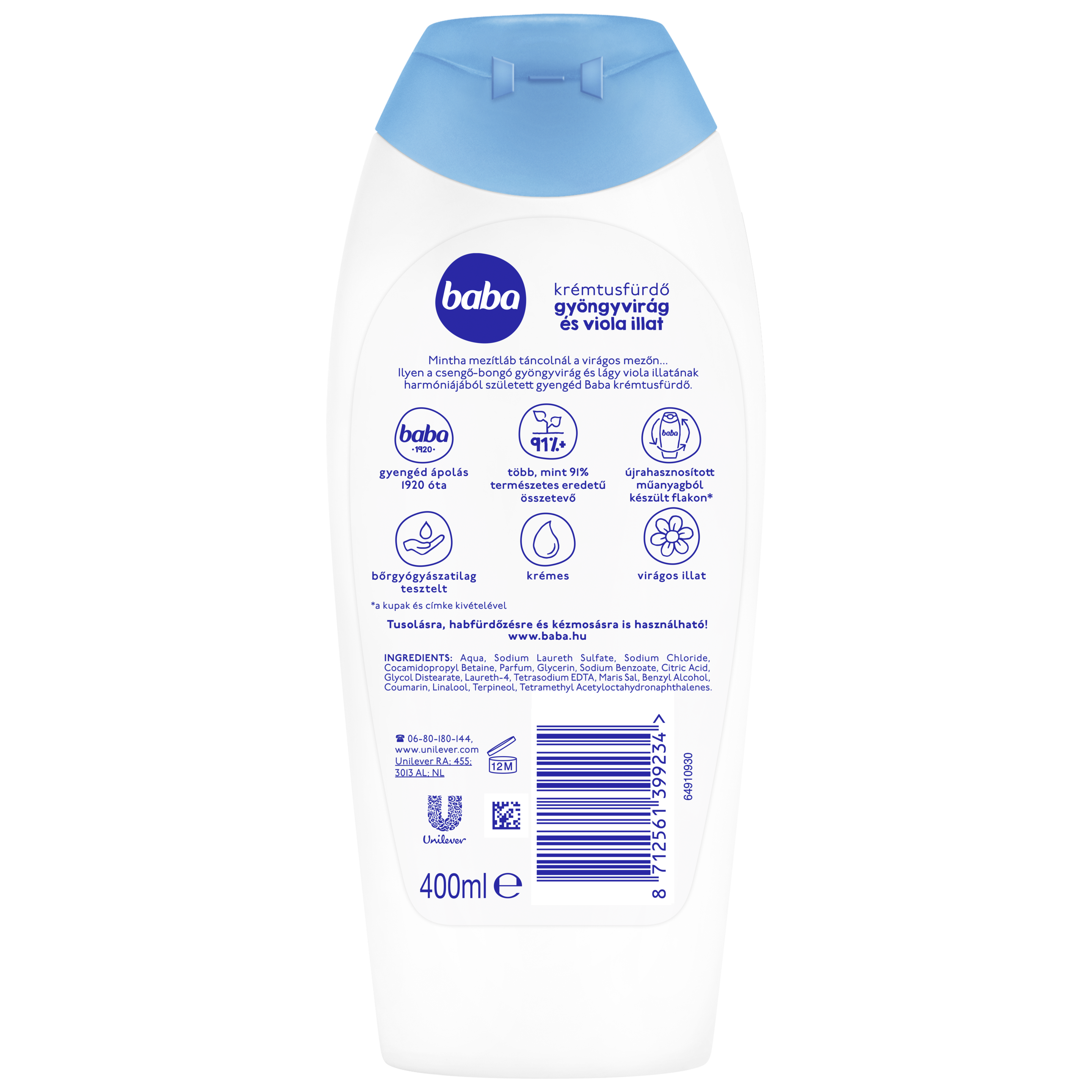 Baba krémtusfürdő gyöngyvirág és viola illat 400 ml