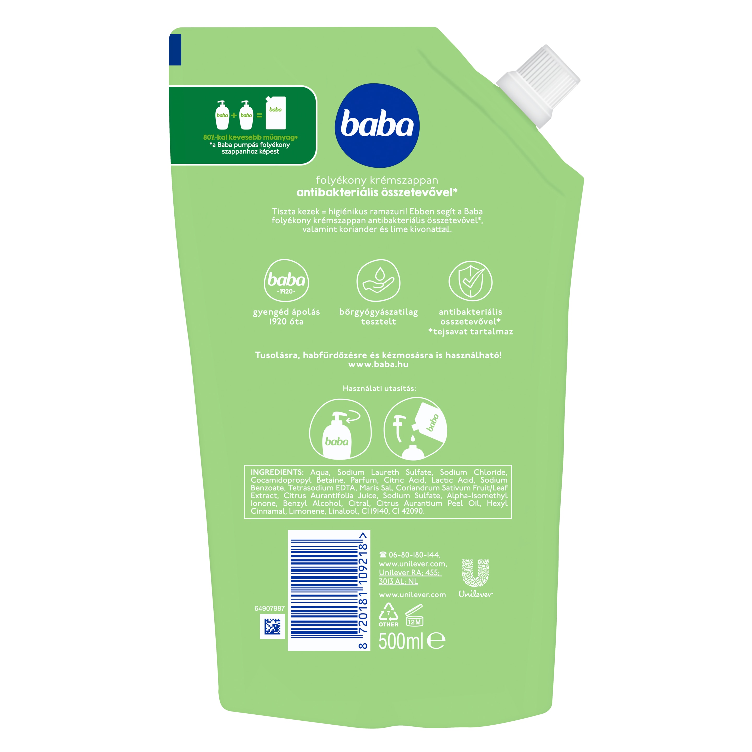 Baba folyékony szappan utántöltő antibakteriális* lime 500 ml