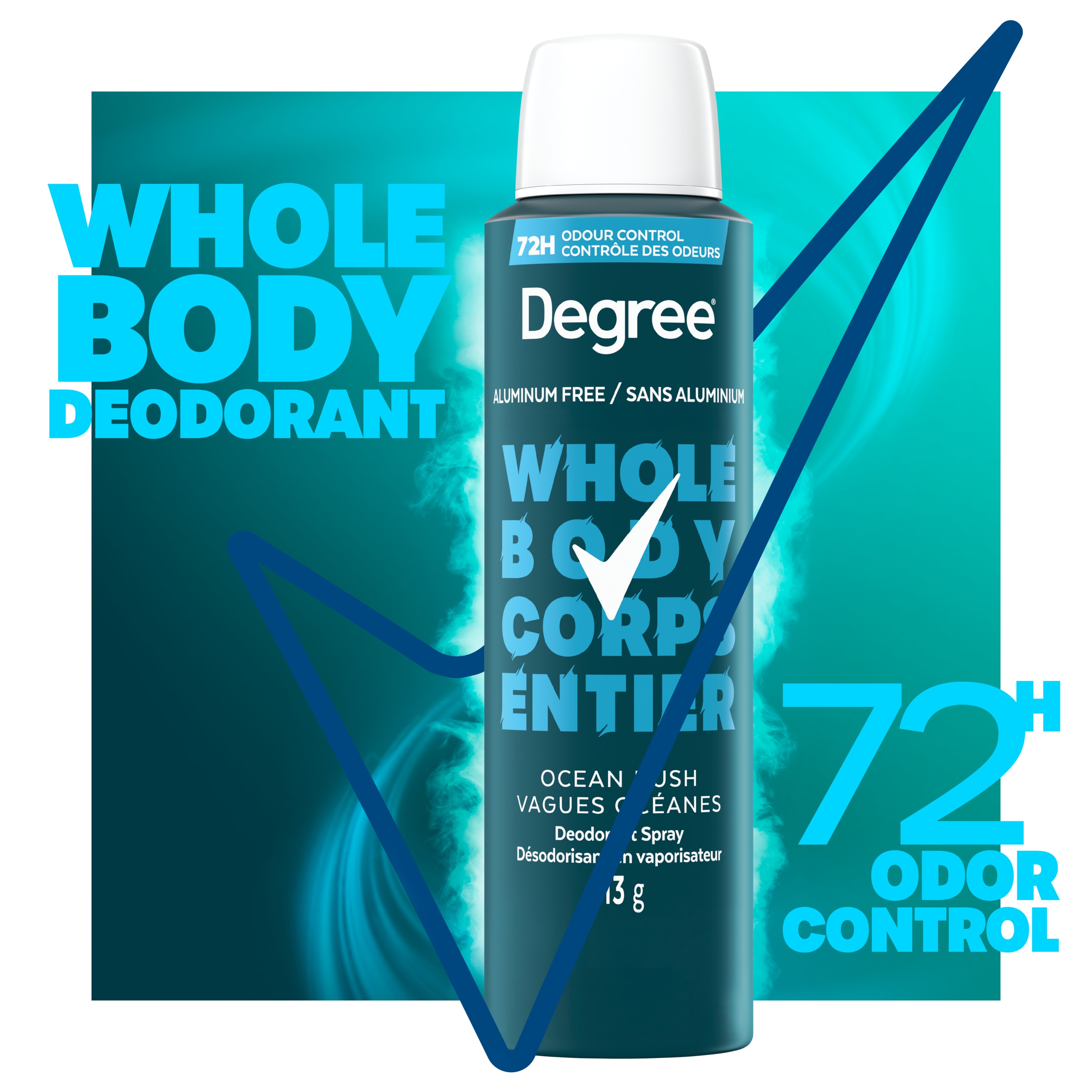 Degree whole body deodorant ocean rush with 72 hours odour control