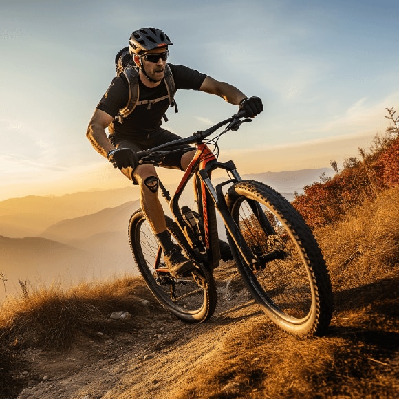 Active male sweating on a mountain bike&nbsp;