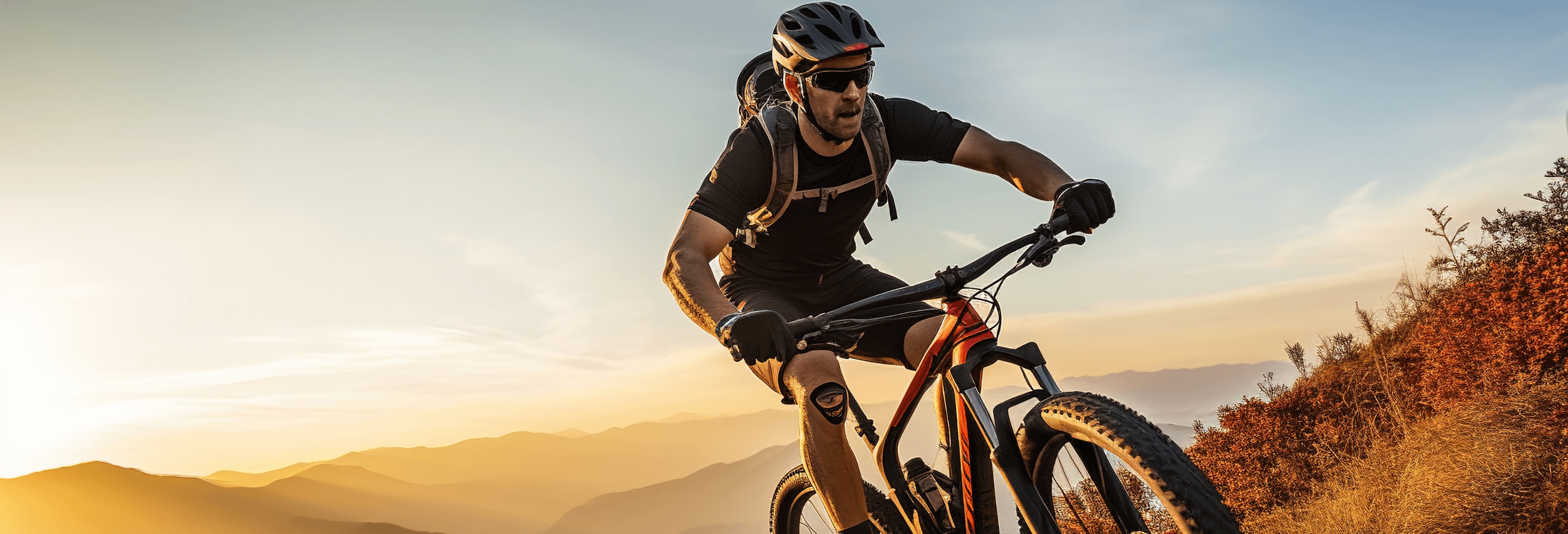 Active male sweating on a mountain bike