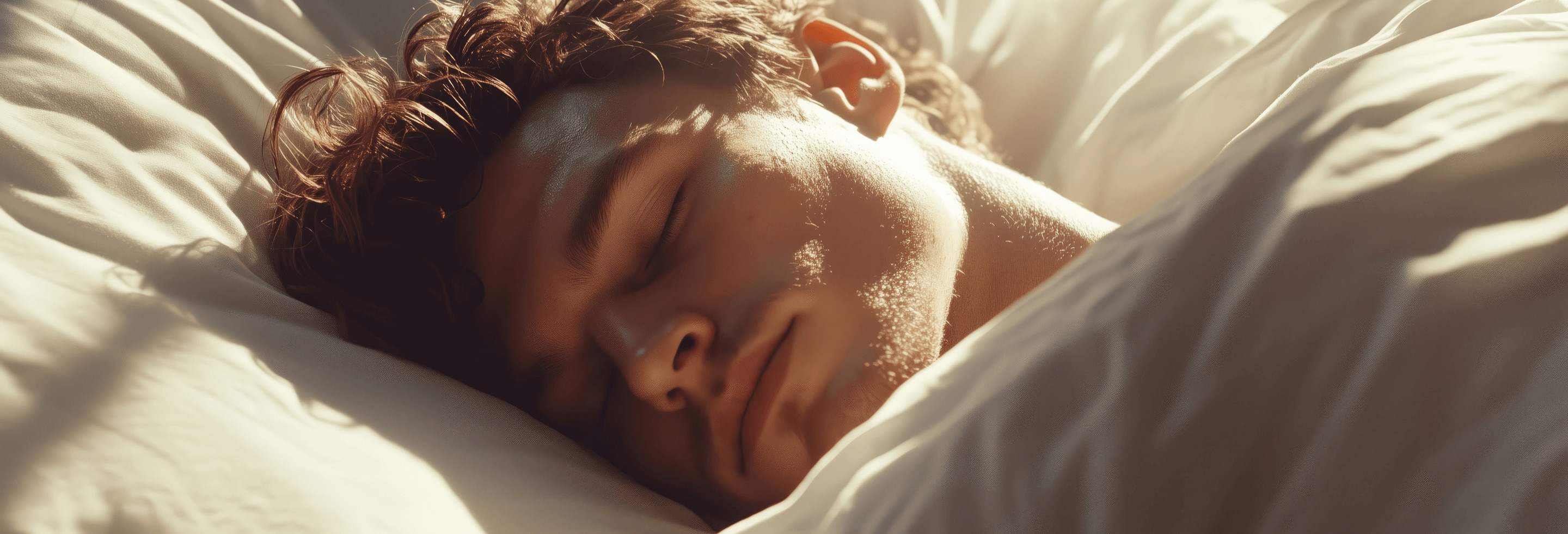 Young man peacefully asleep with minimal sign of night sweats