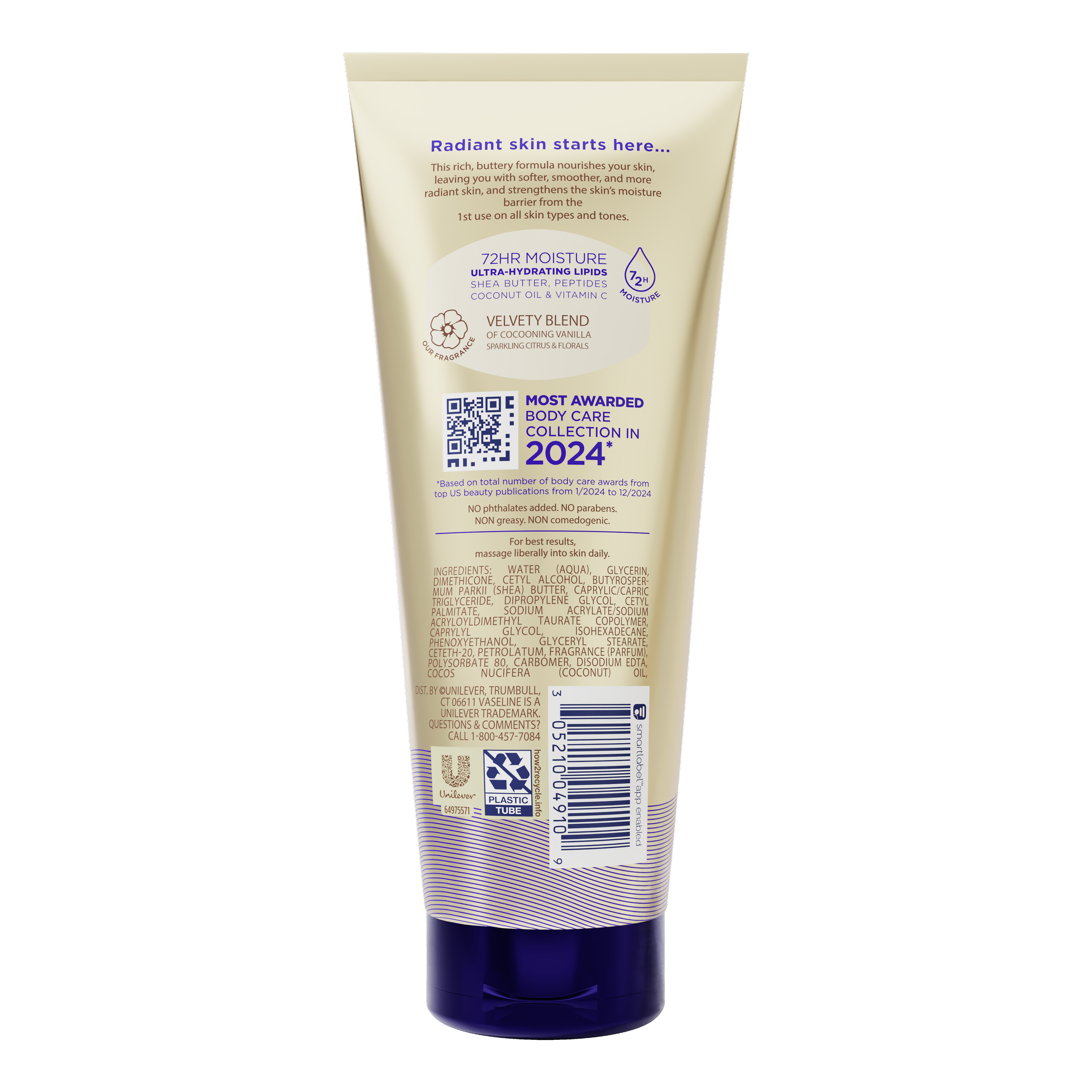 Vaseline® Radiant X Deep Nourishment Body Cream Back of Pack