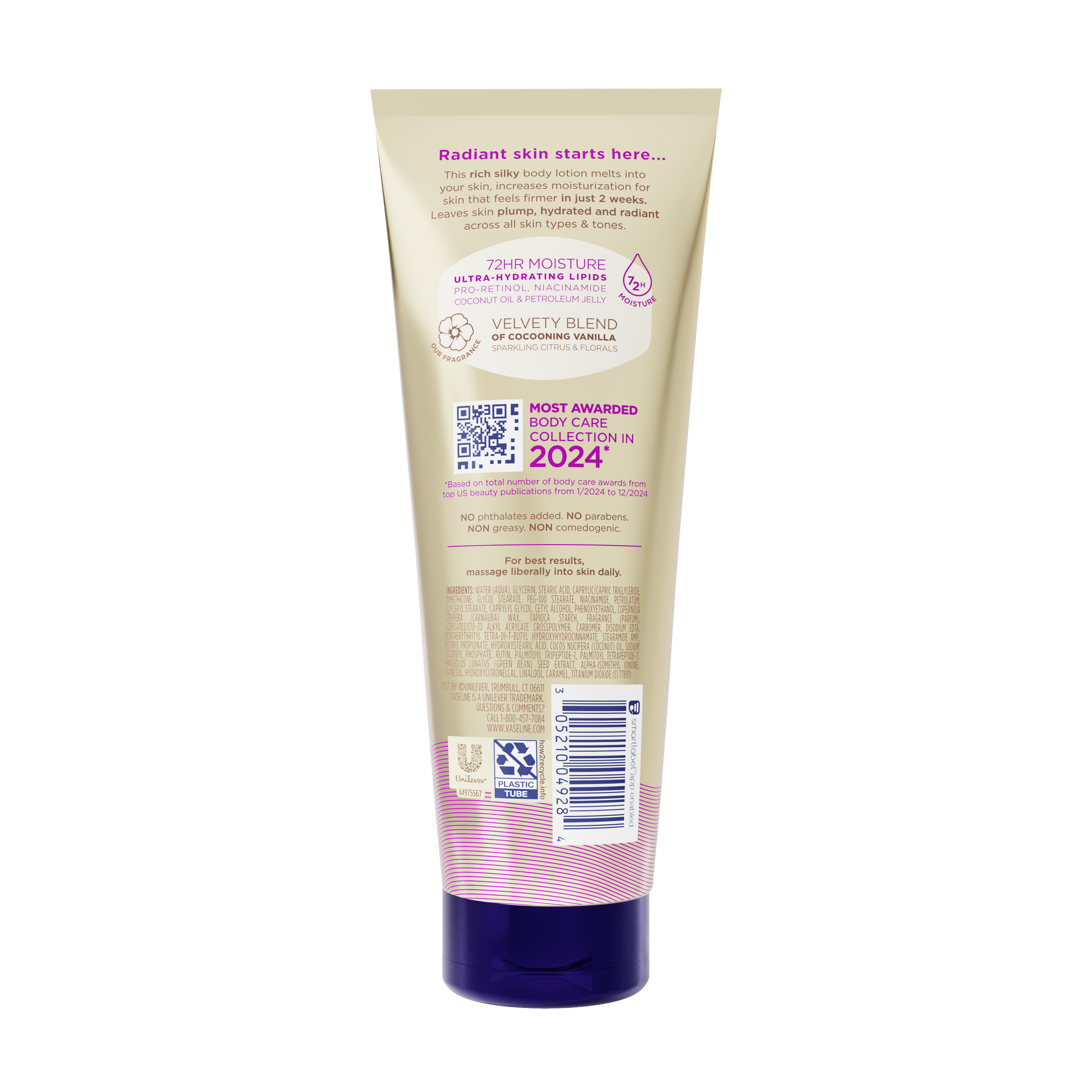 Vaseline® Radiant X Firm & Restore Body Lotion Back of Pack