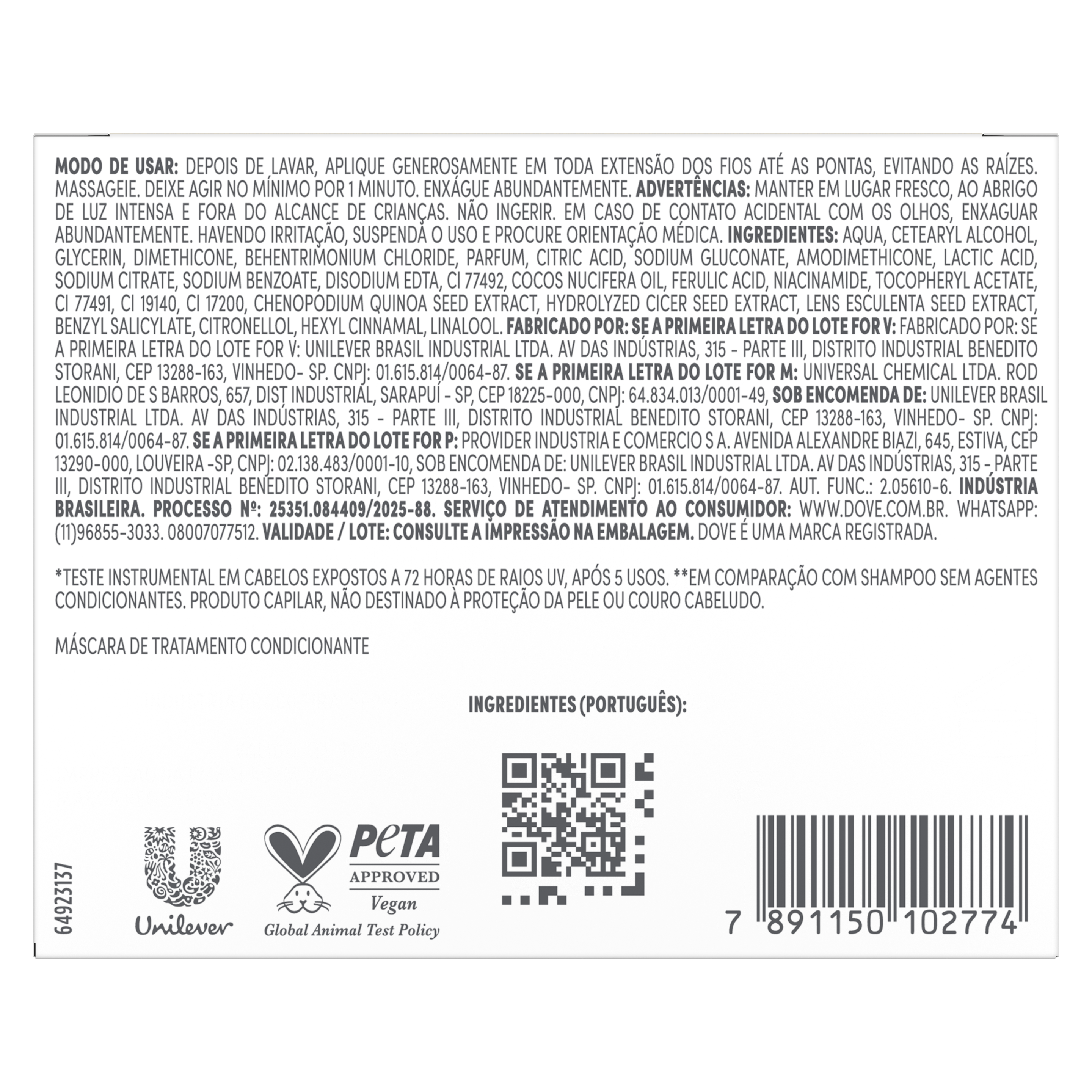 Dove Máscara Capilar 10 em 1 UV Repair & Glow + Ferúlico 250g