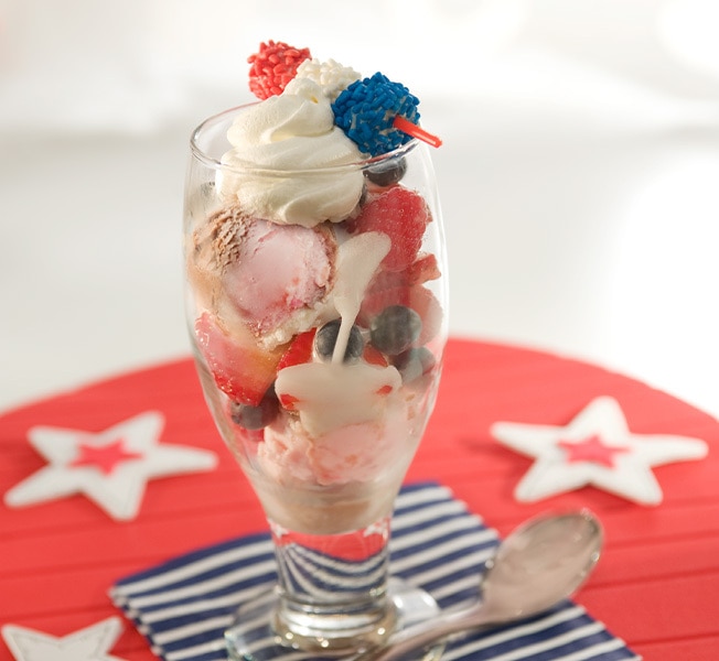 Red, white and blue Breyers ice cream parfait