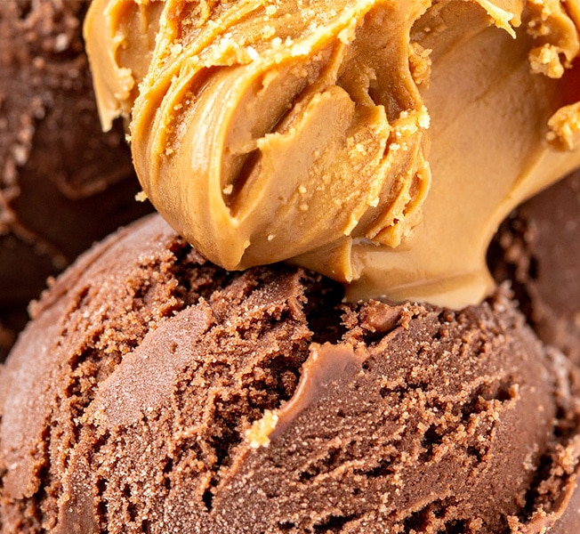 Breyers Chocolate ice cream topped with peanut butter